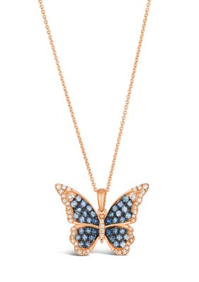 5/8 ct. t.w. Denim Ombré®, 1/20 ct. t.w. White Sapphire, 1/5 ct. t.w. Vanilla Diamonds® Butterfly Necklace in 14K Strawberry Gold®