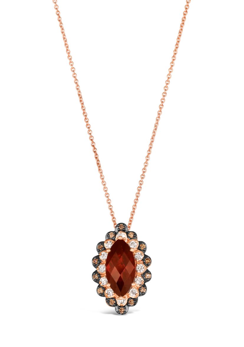 =Pendant Necklace featuring 2.25 ct. t.w. Pomegranate Garnet™, 1/5 ct. t.w. Nude Diamonds™, 1/10 ct. t.w. Chocolate Diamonds® set in 14K Strawberry Gold®