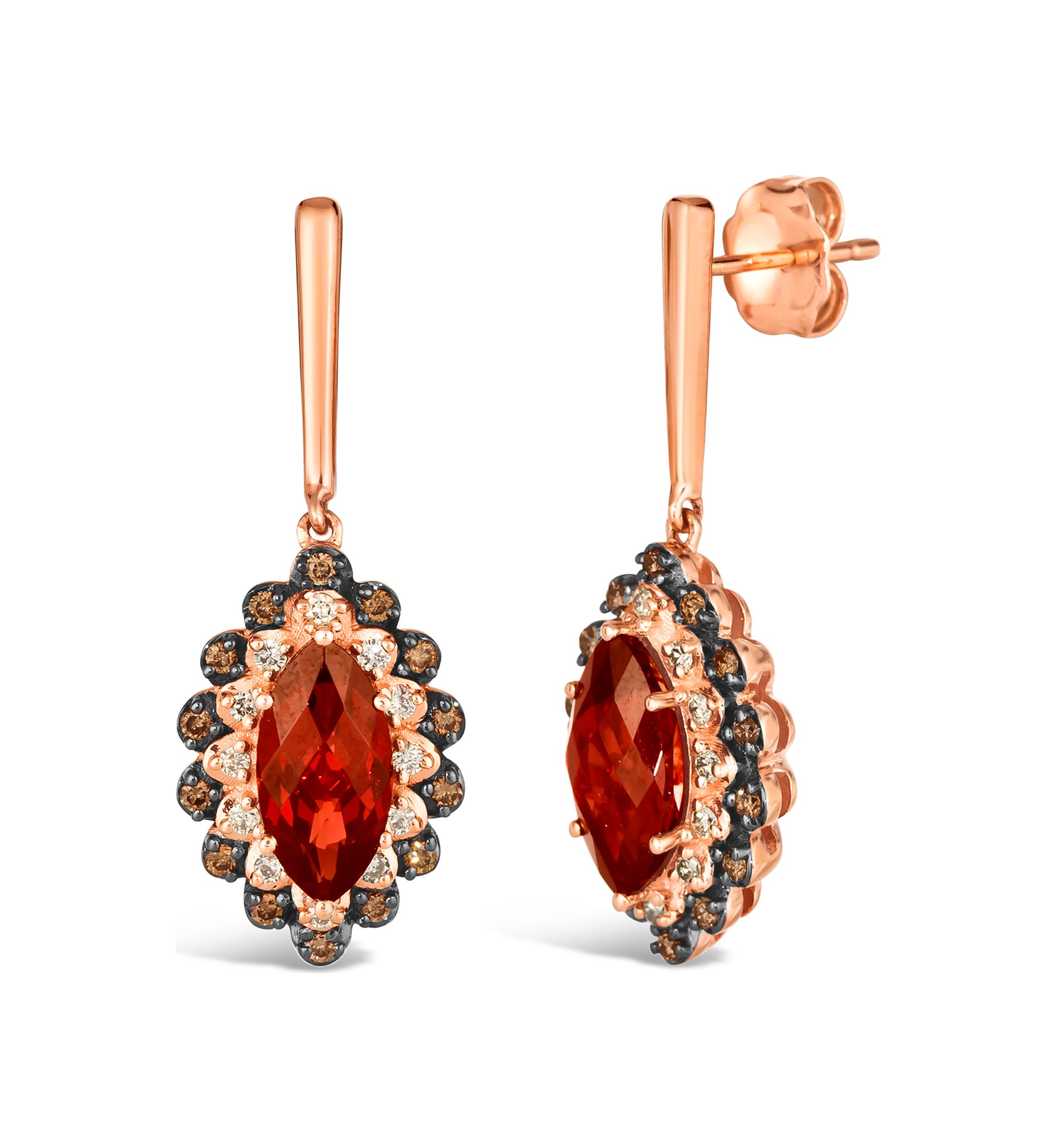 2.87 ct. t.w. Pomegranate Garnet™, 1/5 ct. t.w. Chocolate Diamonds®, 1/6 ct. t.w. Nude Diamonds™ Earrings in 14K Strawberry Gold®