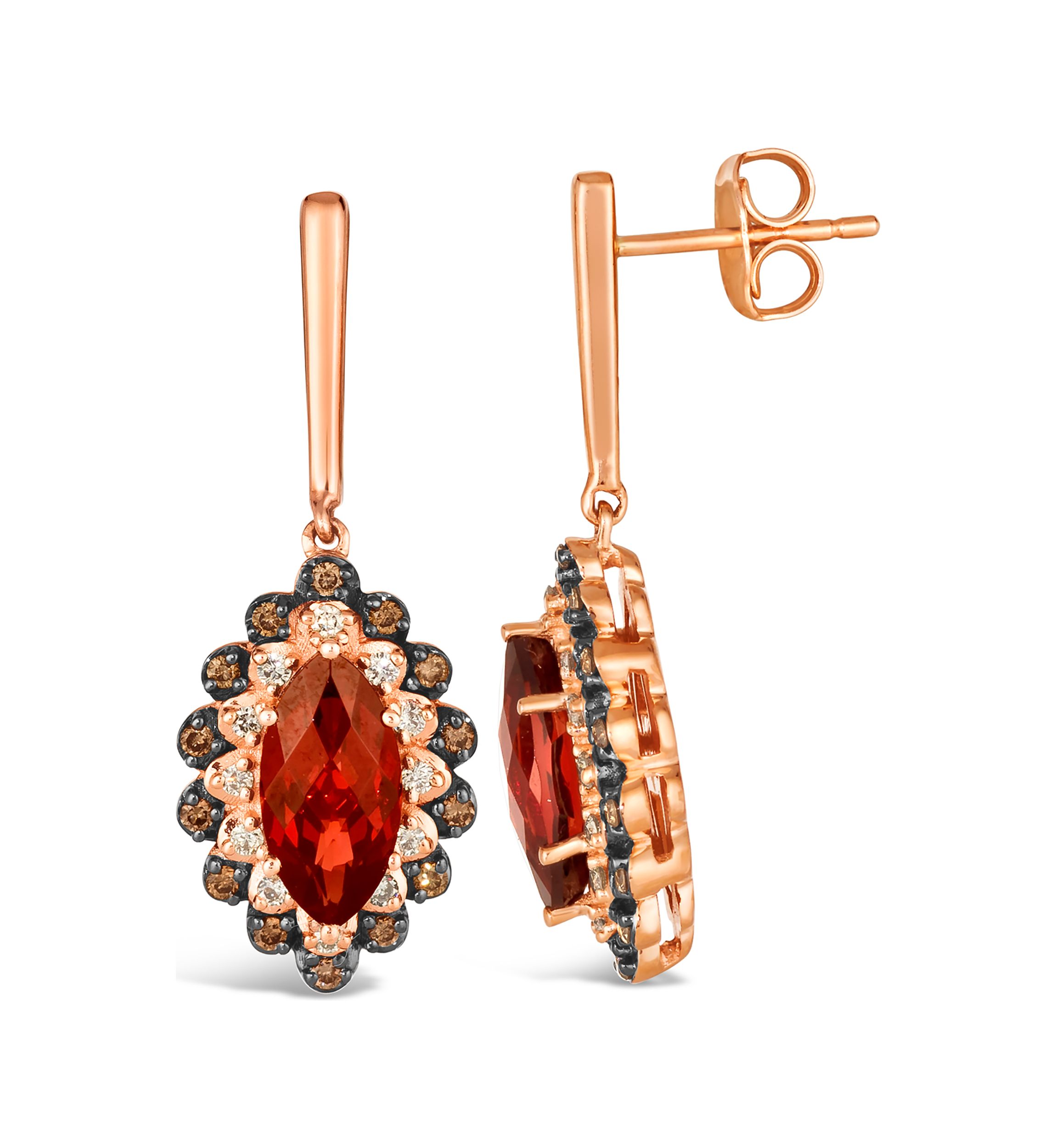 2.87 ct. t.w. Pomegranate Garnet™, 1/5 ct. t.w. Chocolate Diamonds®, 1/6 ct. t.w. Nude Diamonds™ Earrings in 14K Strawberry Gold®