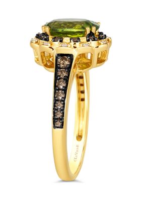 1.75 ct. t.w. Green Apple Peridot™, 1/3 ct. t.w. Chocolate Diamonds®, 1/10 ct. t.w. Nude Diamonds™ Ring in 14K Honey Gold™