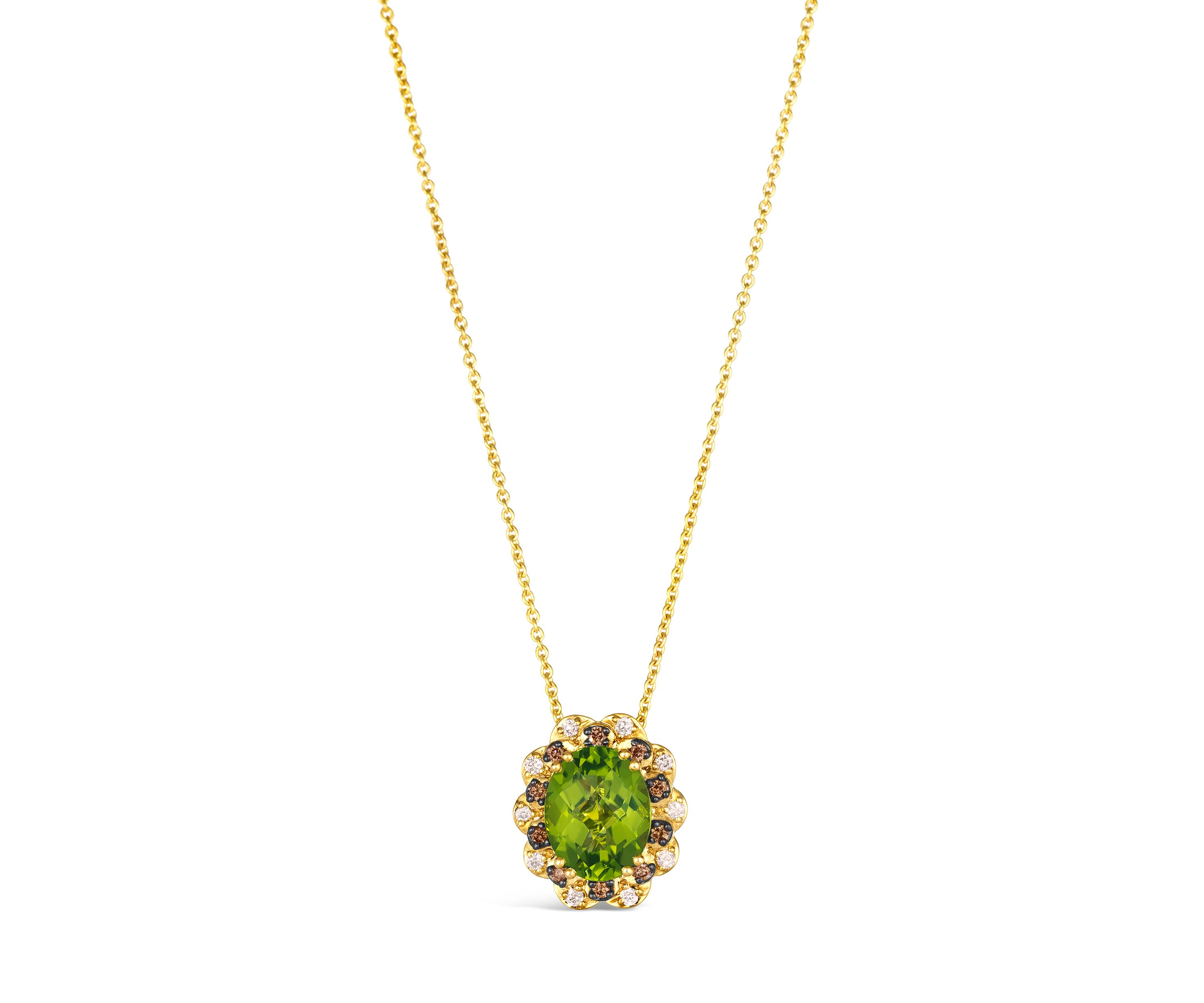 Pendant Necklace featuring 1.75 ct. t.w. Green Apple Peridot™, 1/15 ct. t.w. Chocolate Diamonds®, 1/15 ct. t.w. Nude Diamonds™ set in 14K Honey Gold™