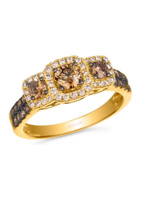 3/4 ct. t.w. Chocolate Diamonds®, 1/5 ct. t.w. Nude Diamonds™ 3 Stone Ring in 14K Honey Gold™