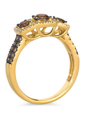 3/4 ct. t.w. Chocolate Diamonds®, 1/5 ct. t.w. Nude Diamonds™ 3 Stone Ring in 14K Honey Gold™