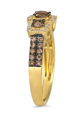 3/4 ct. t.w. Chocolate Diamonds®, 1/5 ct. t.w. Nude Diamonds™ 3 Stone Ring in 14K Honey Gold™