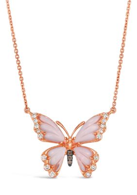 Le Vian 3 ct. t.w. Pink Orchid Quartzâ¢, 1/4 ct. t.w. Nude Diamondsâ¢, Chocolate Diamonds Adjustable Butterfly Necklace in 14K Strawberry Gold