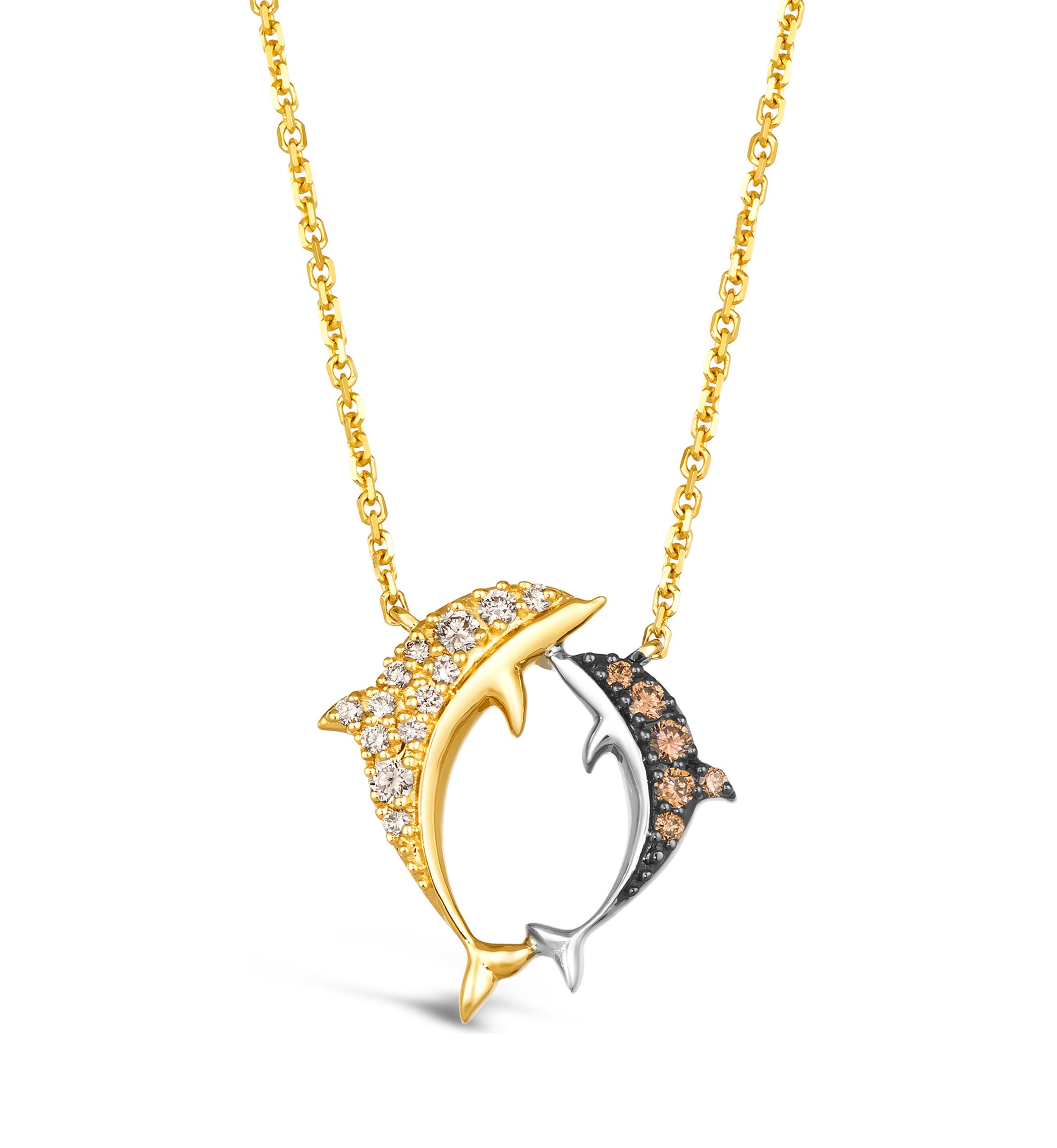 1/8 ct. t.w. Nude Diamonds™, 1/10 ct. t.w. Chocolate Diamonds® Adjustable Dolphin Necklace in 14K Two Tone Gold