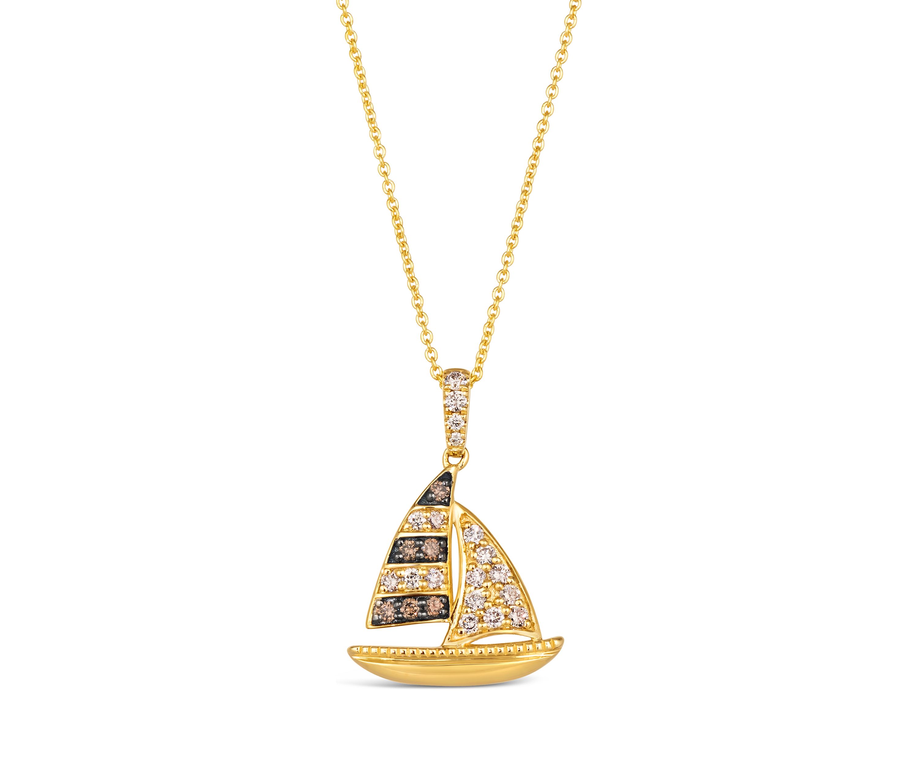 1/4 ct. t.w. Nude Diamonds™, 1/15 ct. t.w. Chocolate Diamonds® Sailboat Pendant Necklace in 14K Honey Gold™