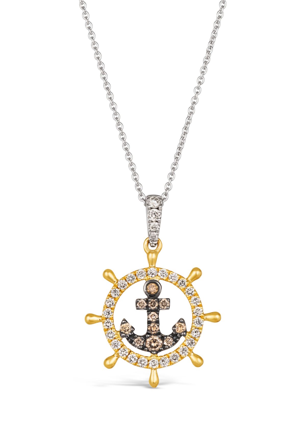 1/4 ct. t.w. Nude Diamonds™, 1/10 ct. t.w. Chocolate Diamonds® Anchor Pendant Necklace in 14K Two Tone Gold