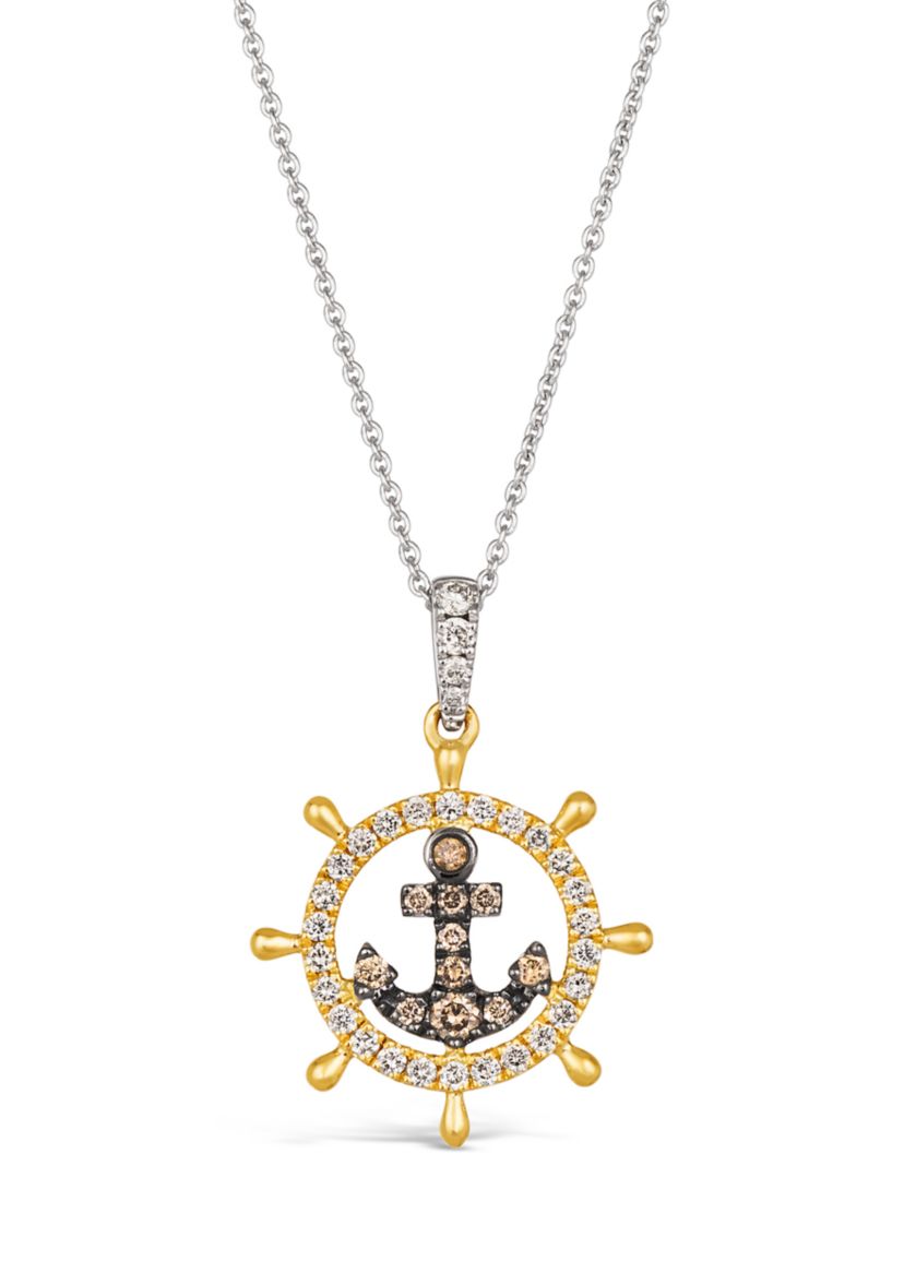 1/4 ct. t.w. Nude Diamonds™, 1/10 ct. t.w. Chocolate Diamonds® Anchor Pendant Necklace in 14K Two Tone Gold