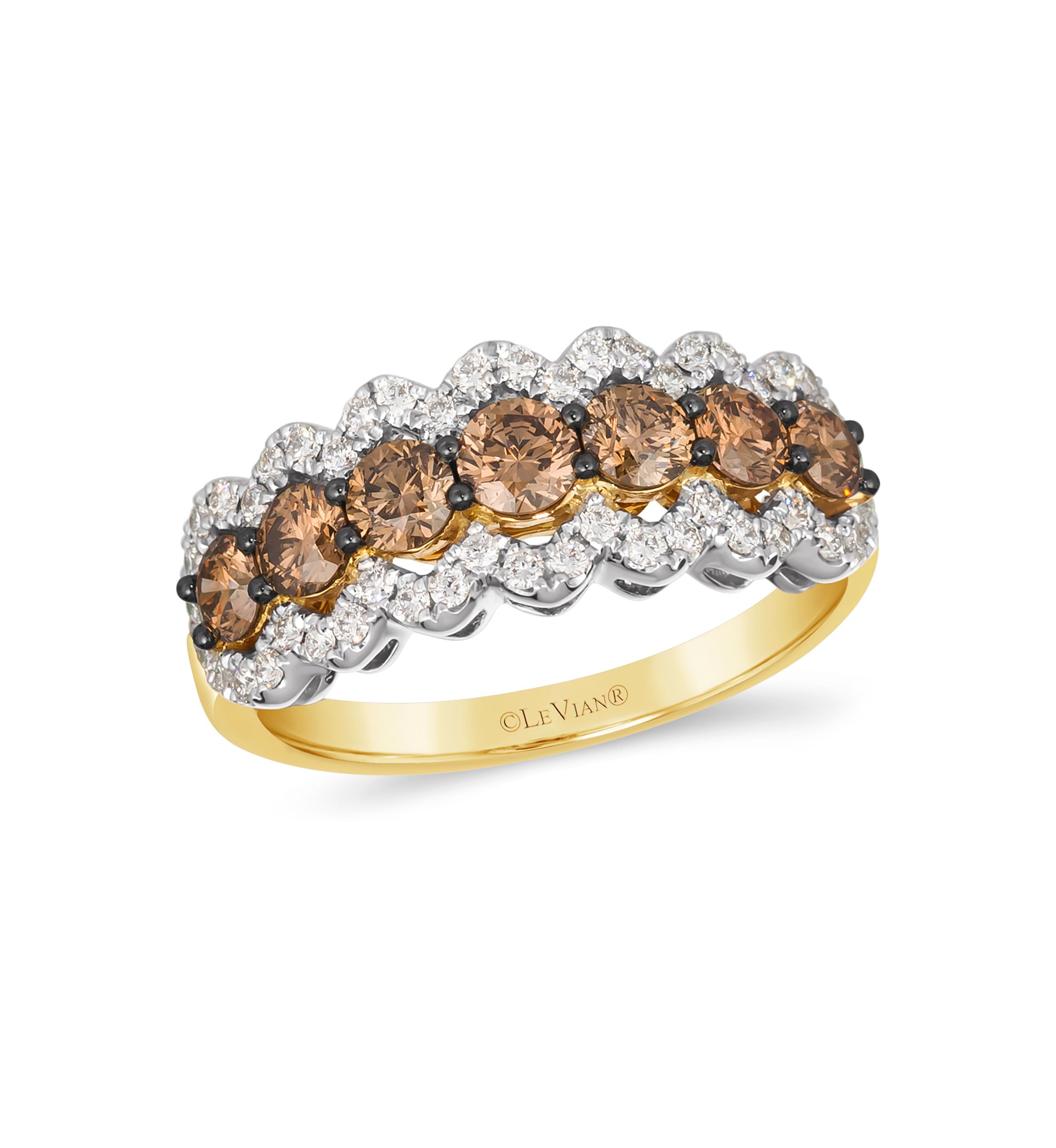 1 ct. t.w. Chocolate Diamonds®, 1/3 ct. t.w. Vanilla Diamonds® Ring in Tri Tone Gold