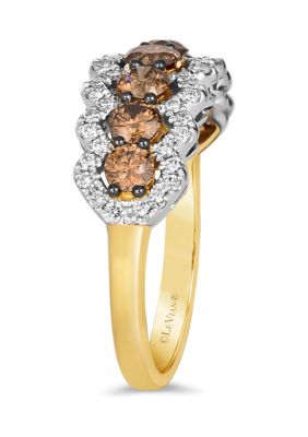 1 ct. t.w. Chocolate Diamonds®, 1/3 ct. t.w. Vanilla Diamonds® Ring in Tri Tone Gold