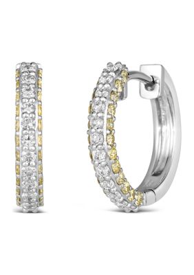 3/8 ct. t.w. Sunny Yellow Diamonds®, 1/3 ct. t.w. Vanilla Diamonds® Hoop Earrings in Platinum 