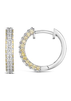 3/8 ct. t.w. Sunny Yellow Diamonds®, 1/3 ct. t.w. Vanilla Diamonds® Hoop Earrings in Platinum 