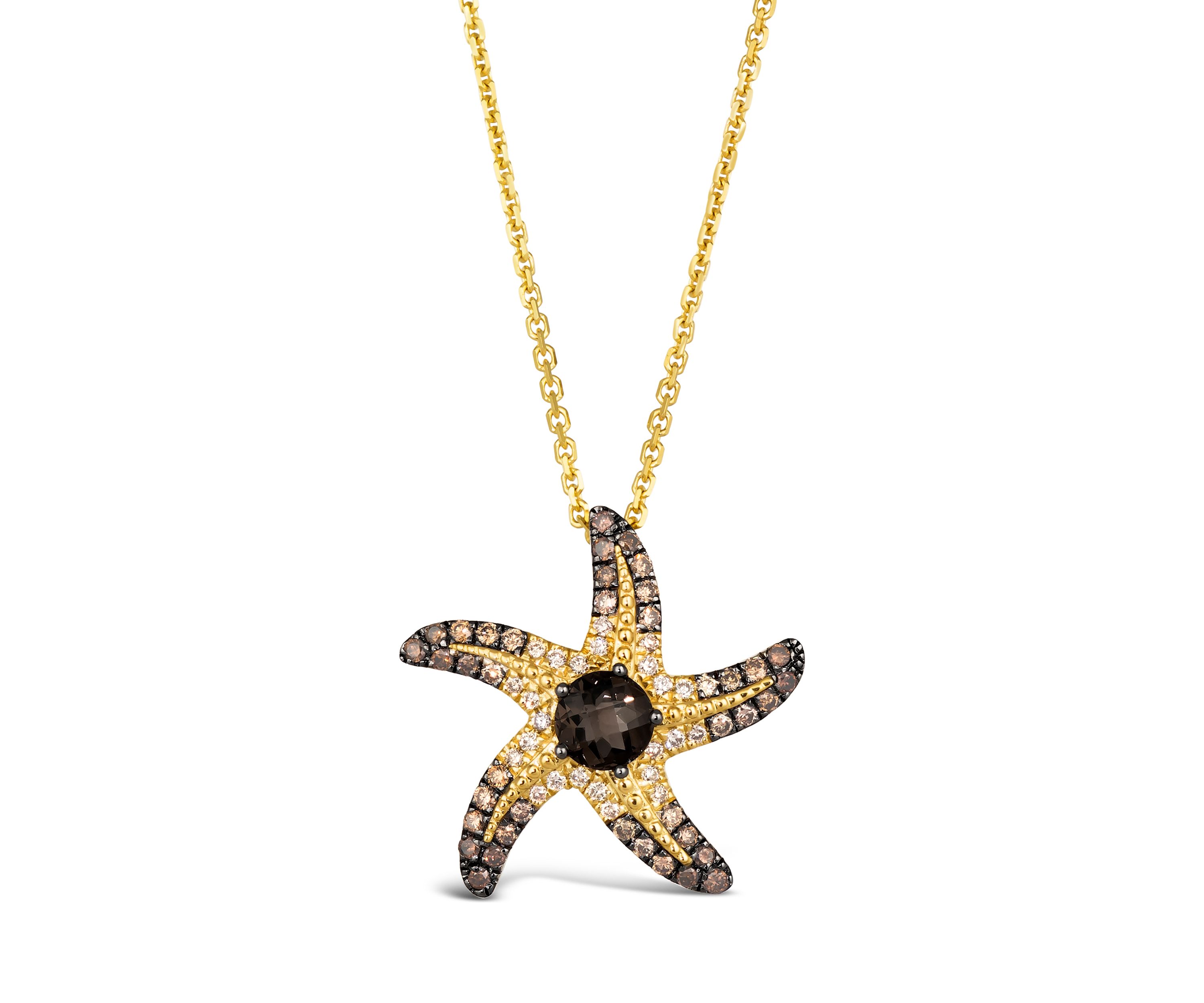 1/2 ct. t.w. Chocolate Quartz®, 3/8 ct. t.w. Chocolate Ombré Diamonds® Adjustable Starfish Necklace in 14K Honey Gold™
