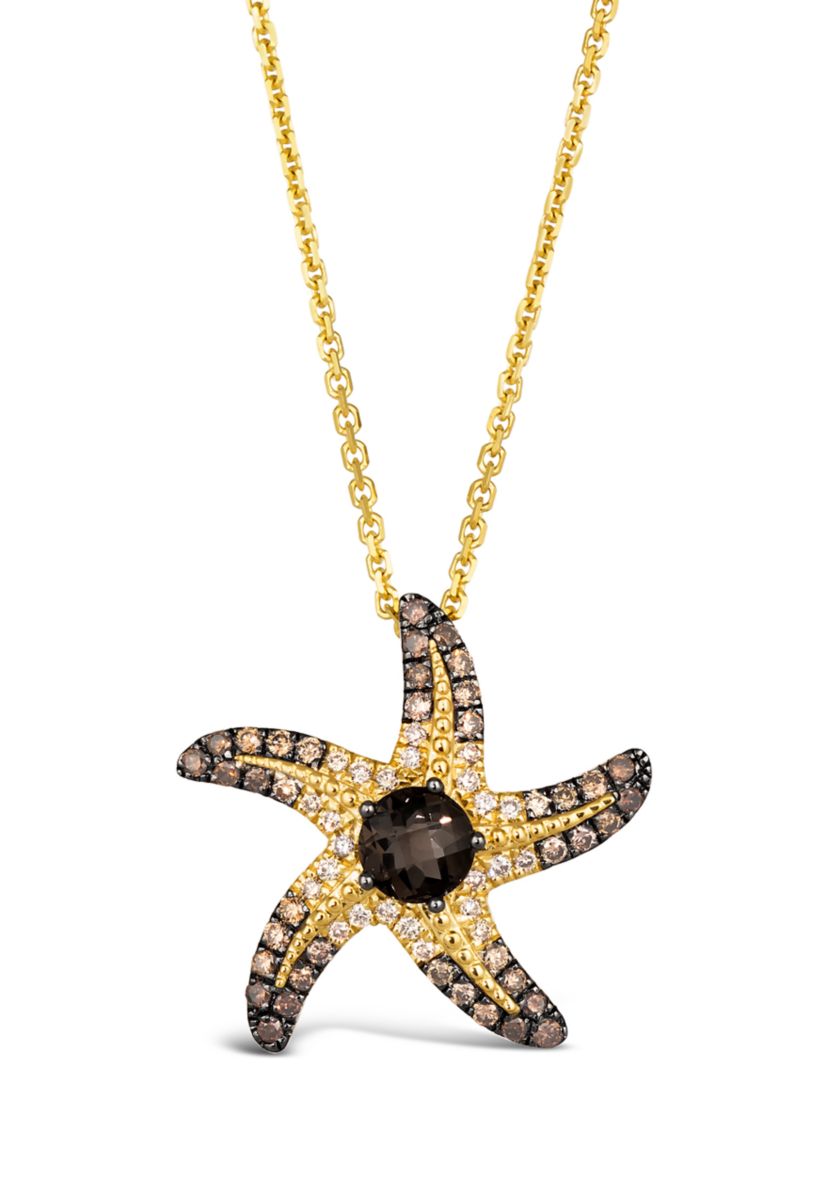 1/2 ct. t.w. Chocolate Quartz®, 3/8 ct. t.w. Chocolate Ombré Diamonds® Adjustable Starfish Necklace in 14K Honey Gold™