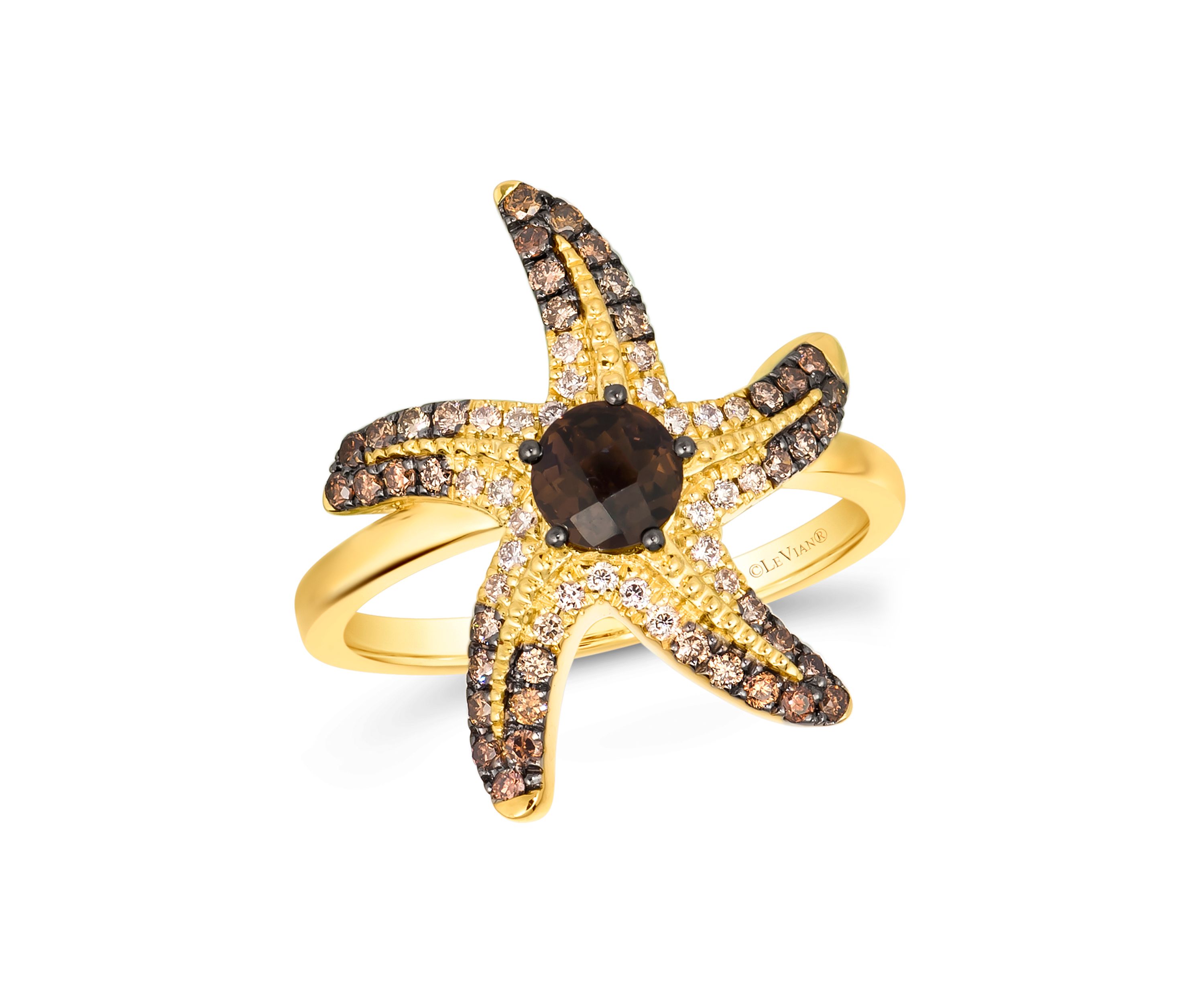 1/2 ct. t.w. Chocolate Quartz®, 3/8 ct. t.w. Chocolate Ombré Diamonds® Ombré Starfish Ring in 14K Honey Gold™