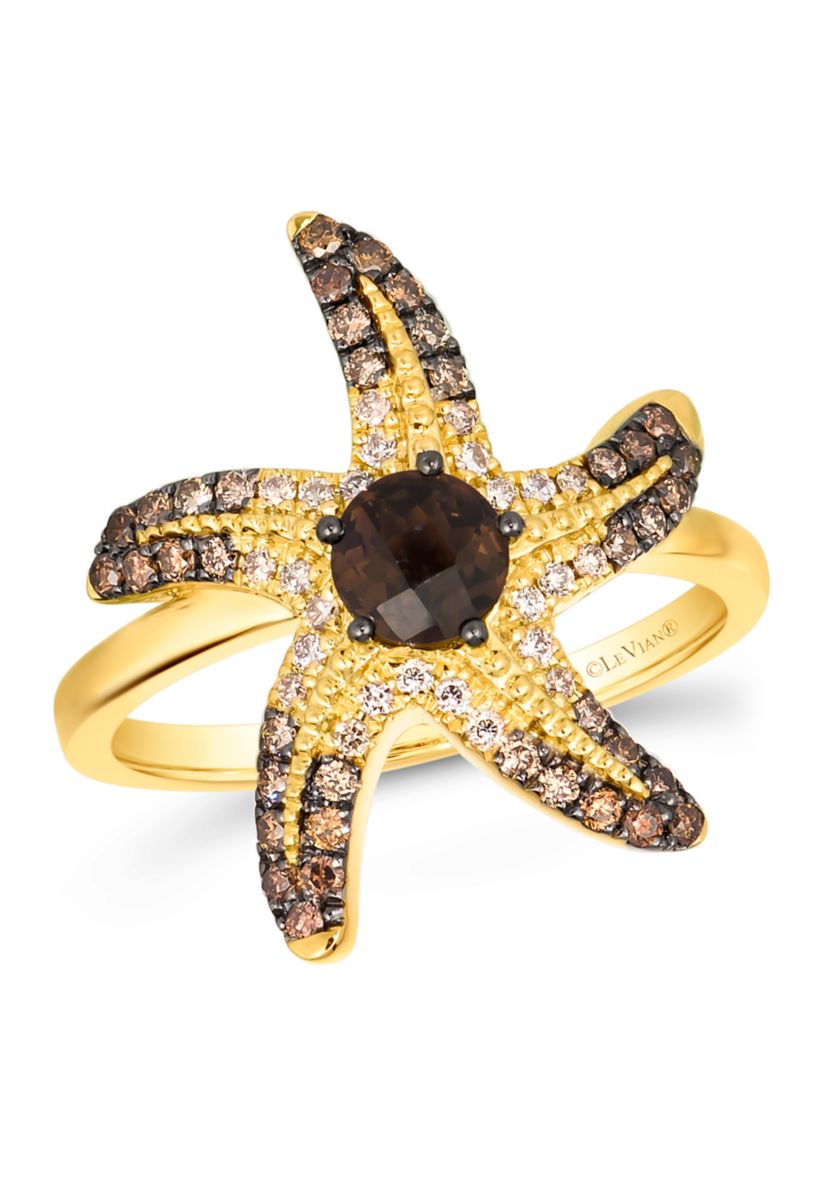 1/2 ct. t.w. Chocolate Quartz®, 3/8 ct. t.w. Chocolate Ombré Diamonds® Ombré Starfish Ring in 14K Honey Gold™