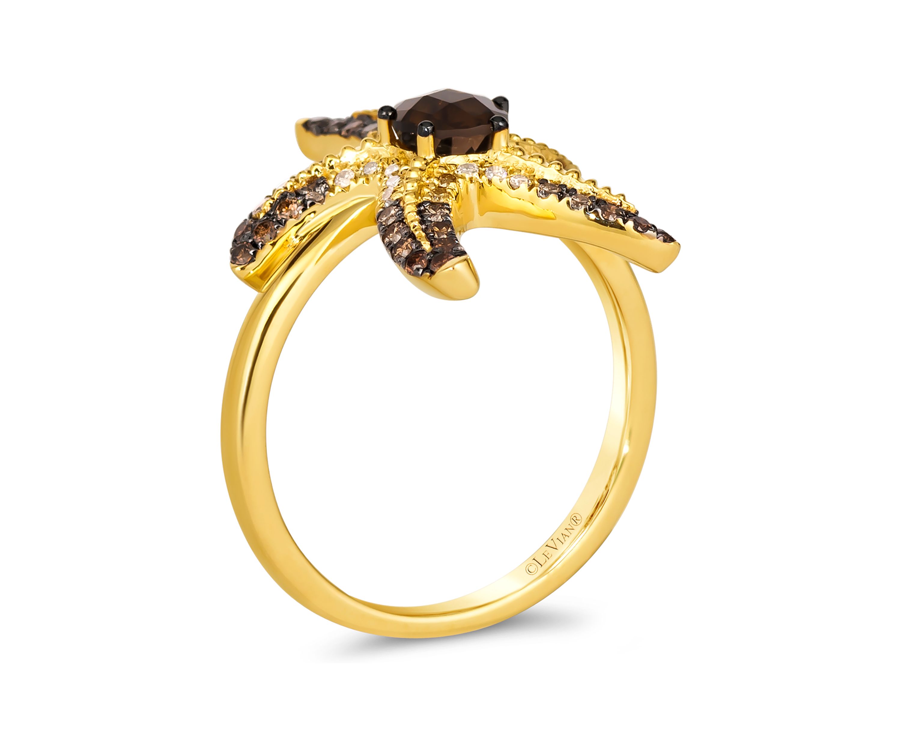 1/2 ct. t.w. Chocolate Quartz®, 3/8 ct. t.w. Chocolate Ombré Diamonds® Ombré Starfish Ring in 14K Honey Gold™