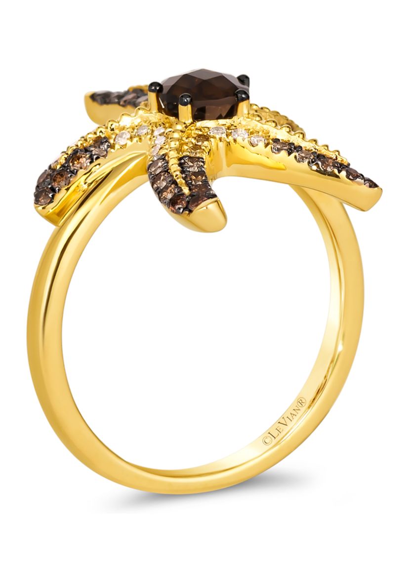 1/2 ct. t.w. Chocolate Quartz®, 3/8 ct. t.w. Chocolate Ombré Diamonds® Ombré Starfish Ring in 14K Honey Gold™
