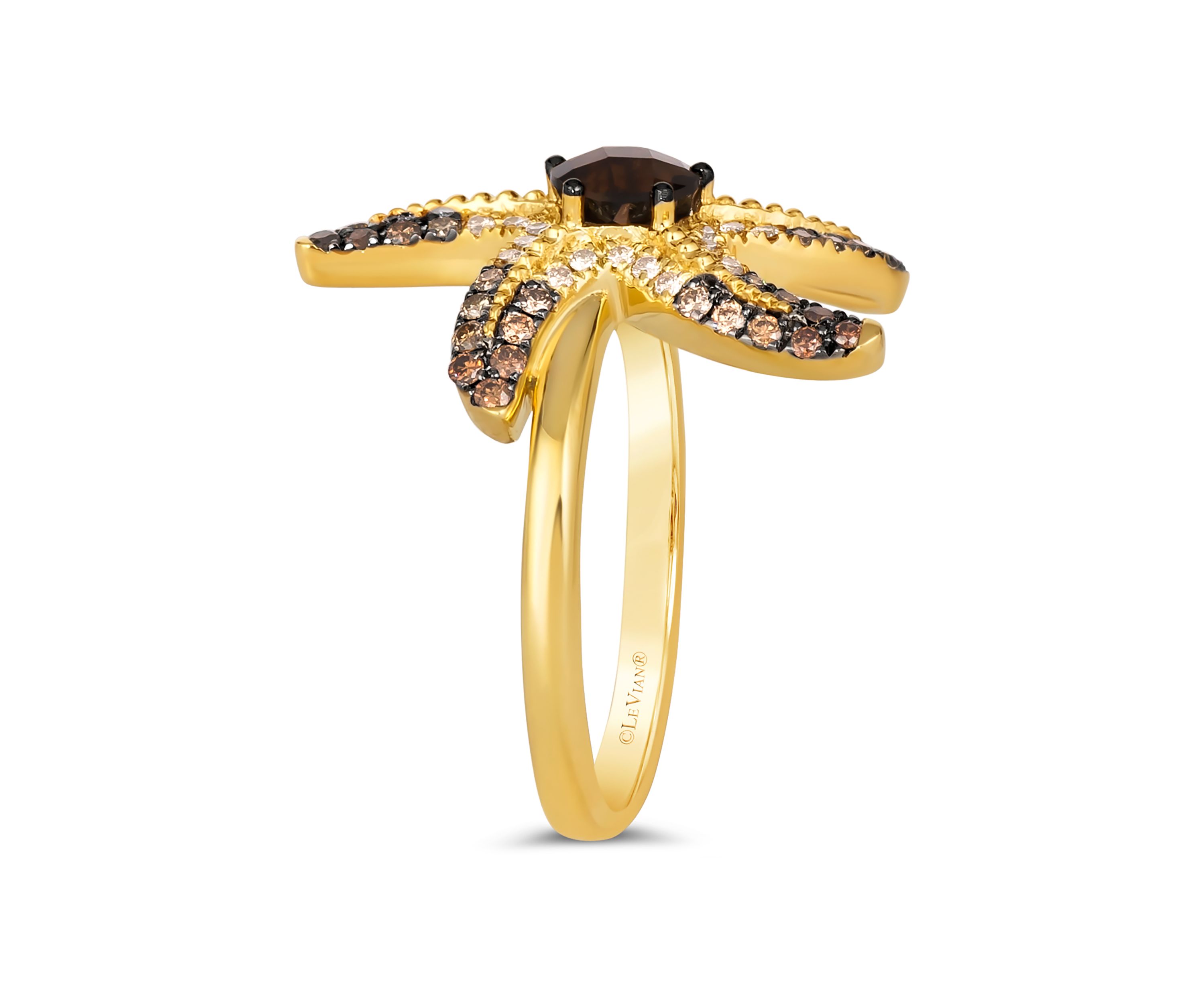 1/2 ct. t.w. Chocolate Quartz®, 3/8 ct. t.w. Chocolate Ombré Diamonds® Ombré Starfish Ring in 14K Honey Gold™