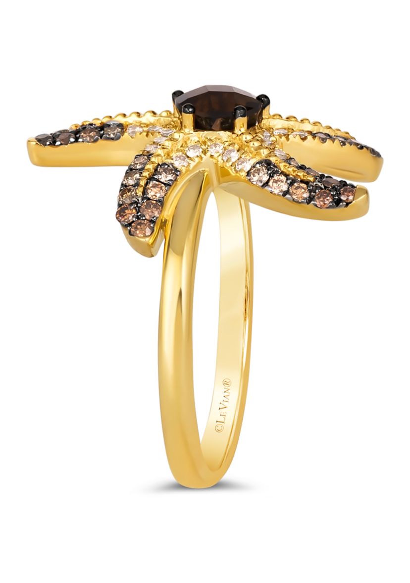 1/2 ct. t.w. Chocolate Quartz®, 3/8 ct. t.w. Chocolate Ombré Diamonds® Ombré Starfish Ring in 14K Honey Gold™