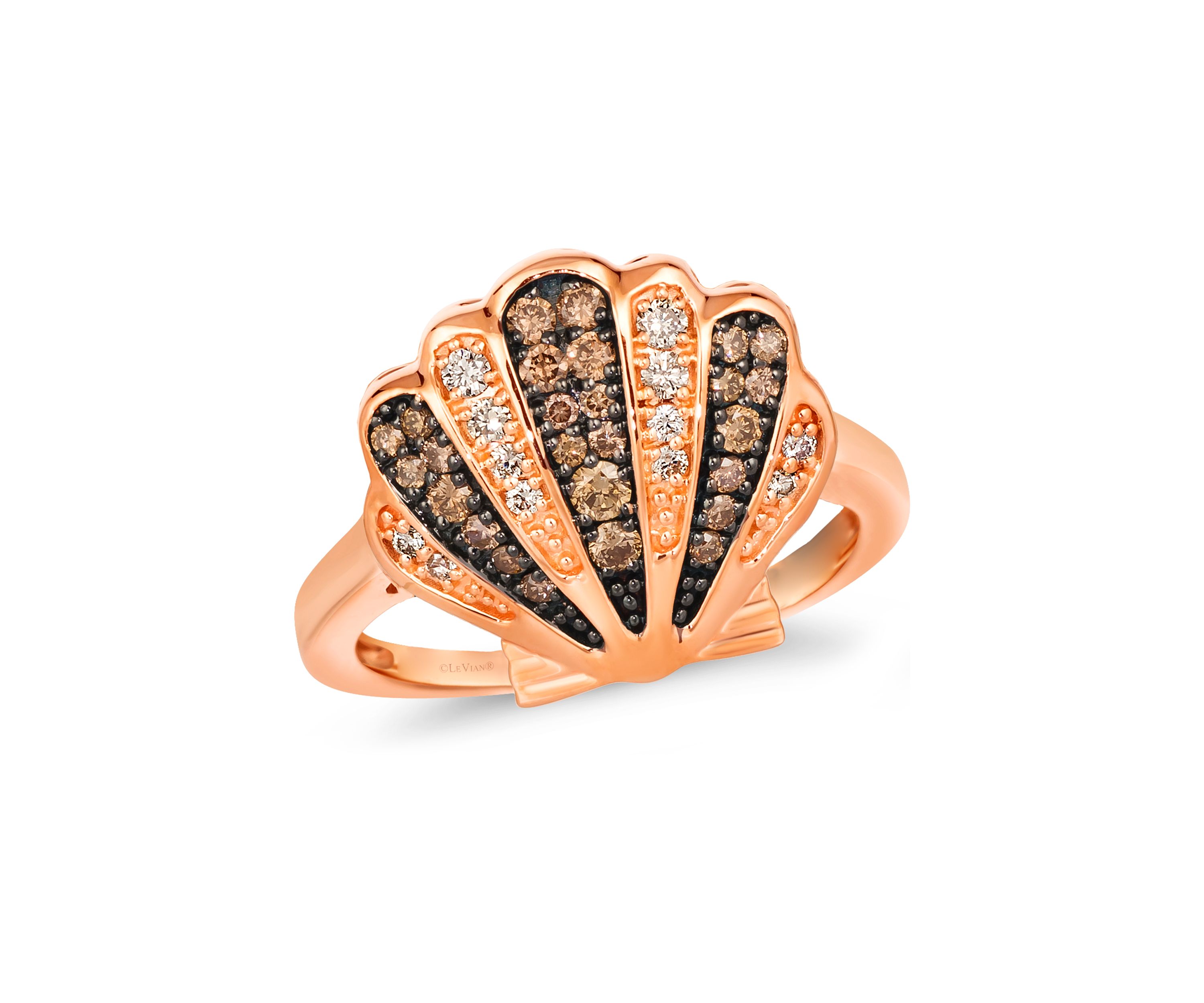 1/3 ct. t.w. Chocolate Diamonds®, 1/8 ct. t.w. Nude Diamonds™ Shell Ring in 14K Strawberry Gold®