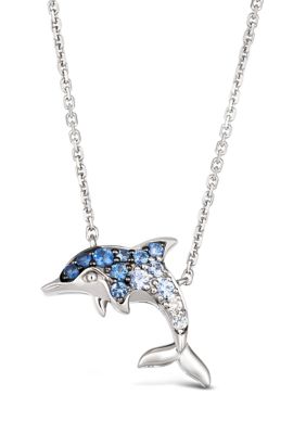 1/4 ct. t.w. Denim Ombré®, White Sapphire Adjustable Dolphin Necklace in 14K Vanilla Gold®