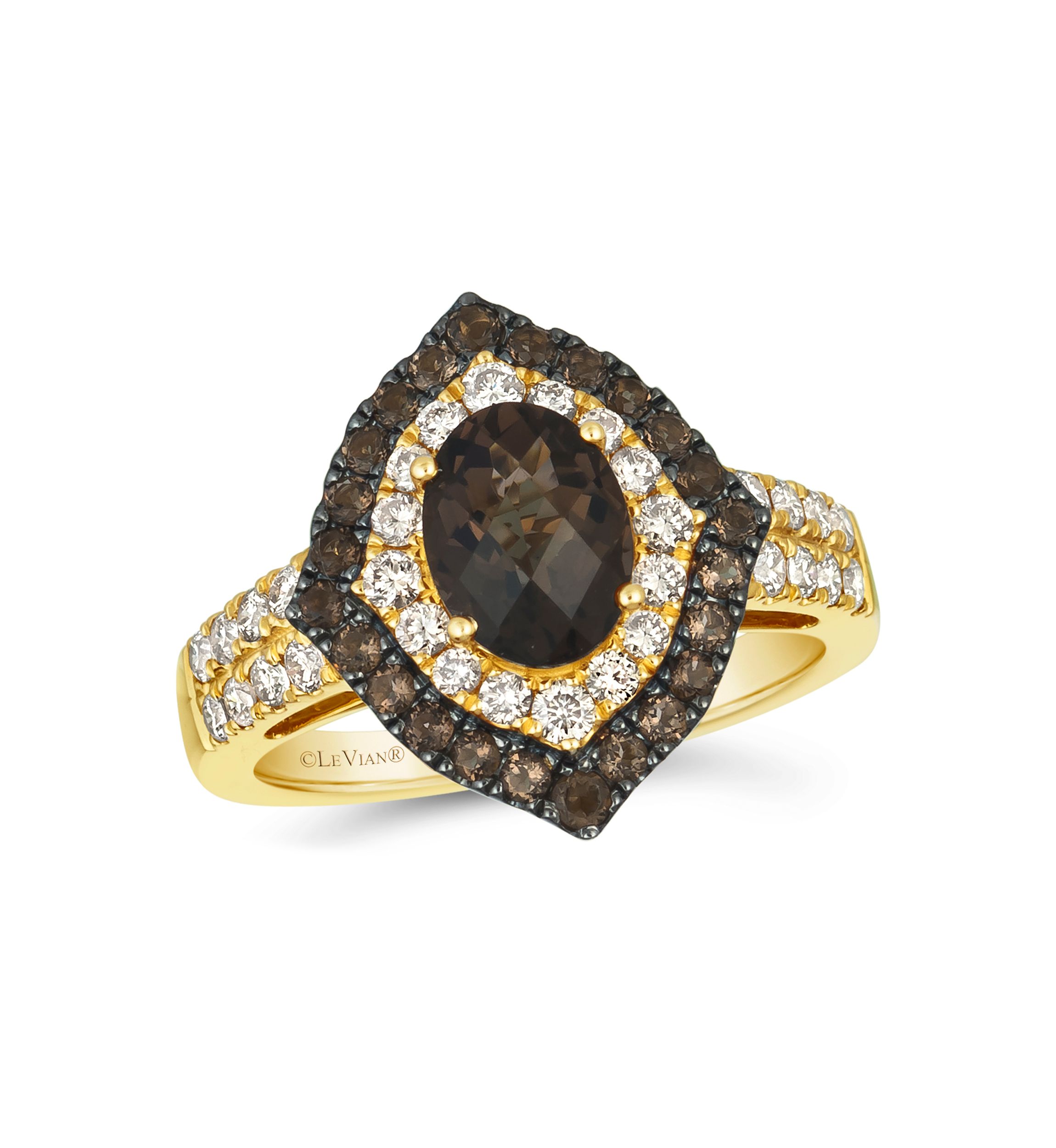 1.5 ct. t.w. Chocolate Quartz®, 1/2 ct. t.w. Nude Diamonds™ Ring in 14K Honey Gold™