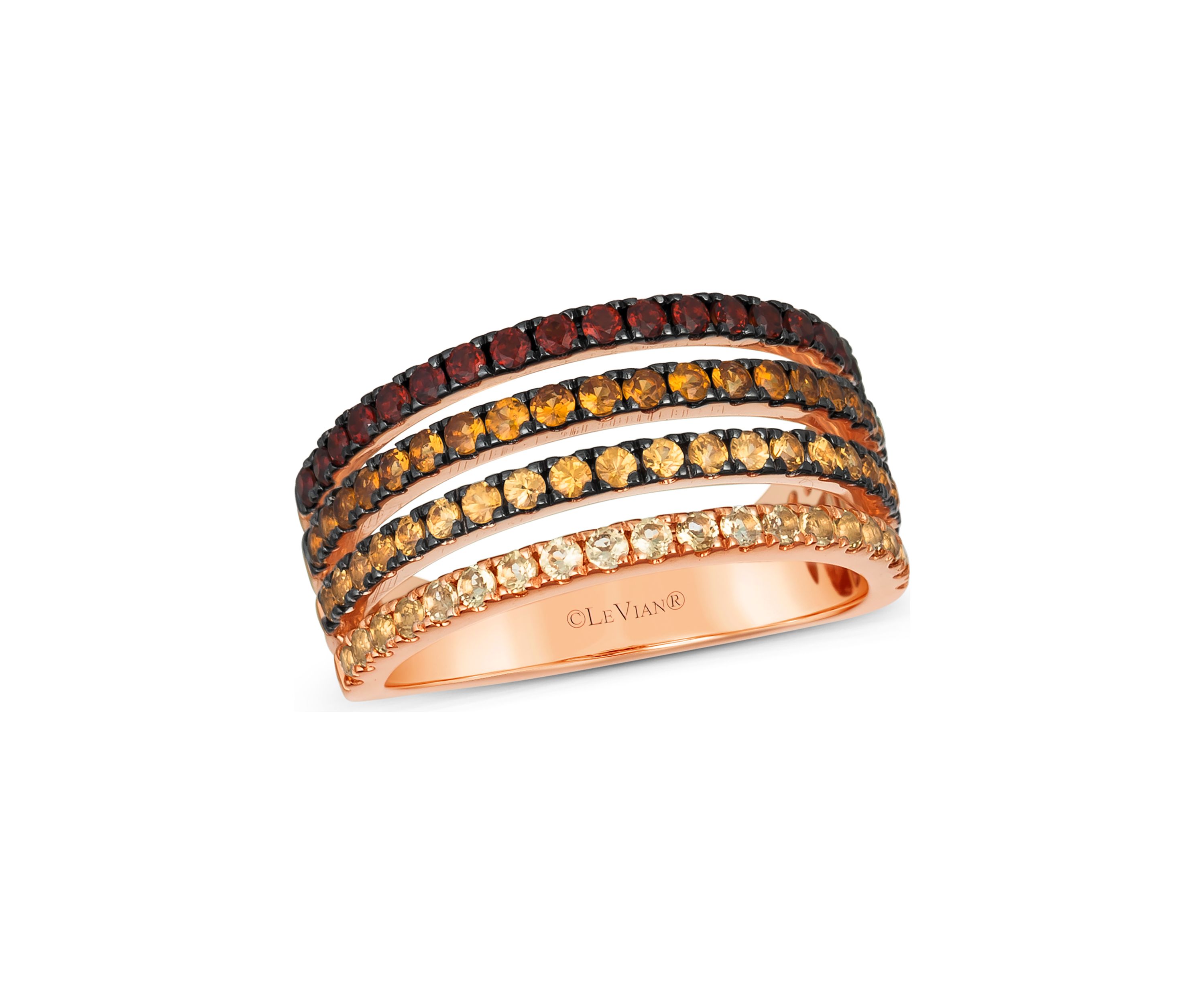 1/3 ct. t.w. Pomegranate Garnet™, 1/3 ct. t.w. Dark Spessartite, 1/3 ct. t.w. Light Spessartite, 1/4 ct. t.w. Light Citrine Multi Band Ring in 14K Strawberry Gold®