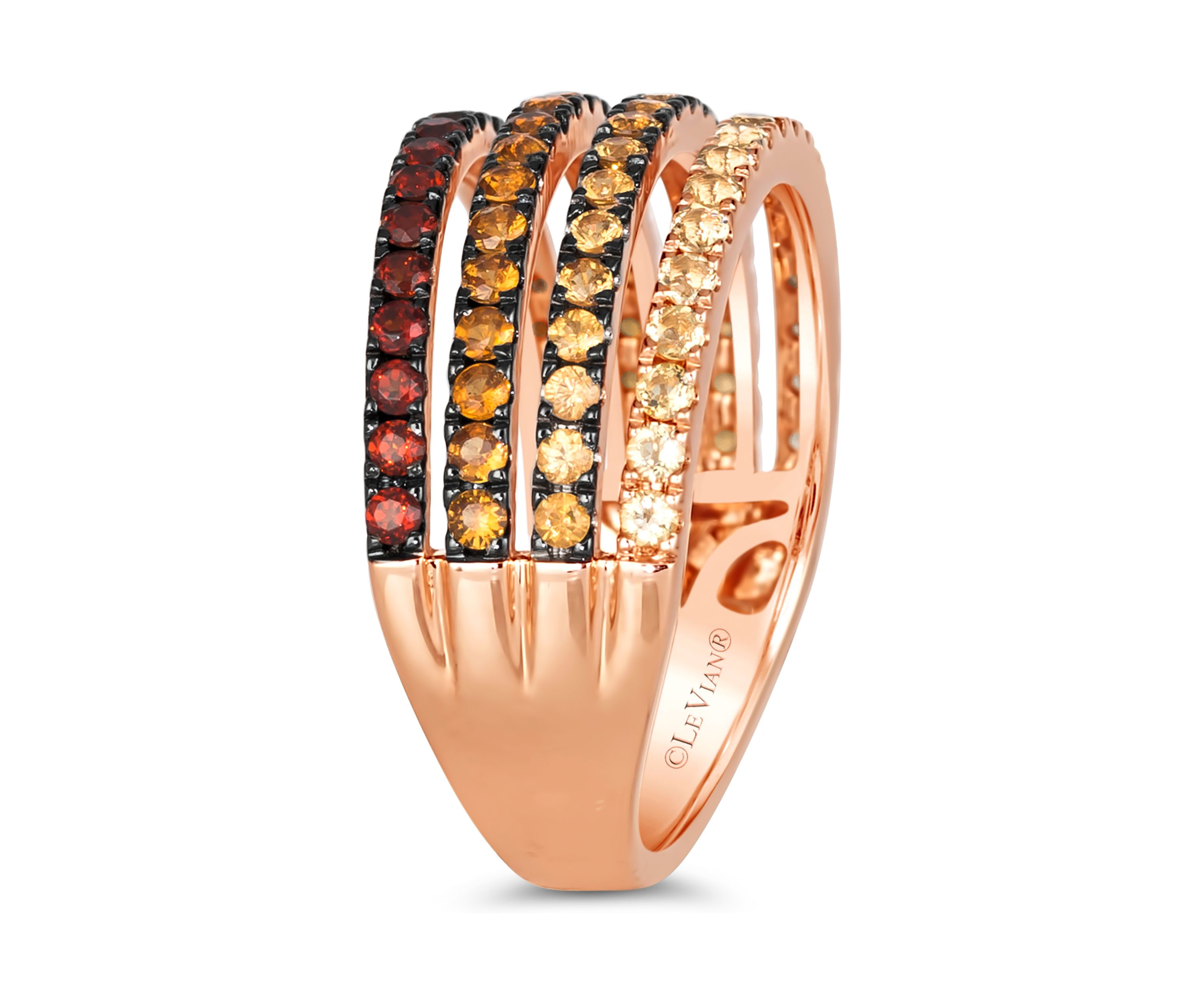 1/3 ct. t.w. Pomegranate Garnet™, 1/3 ct. t.w. Dark Spessartite, 1/3 ct. t.w. Light Spessartite, 1/4 ct. t.w. Light Citrine Multi Band Ring in 14K Strawberry Gold®