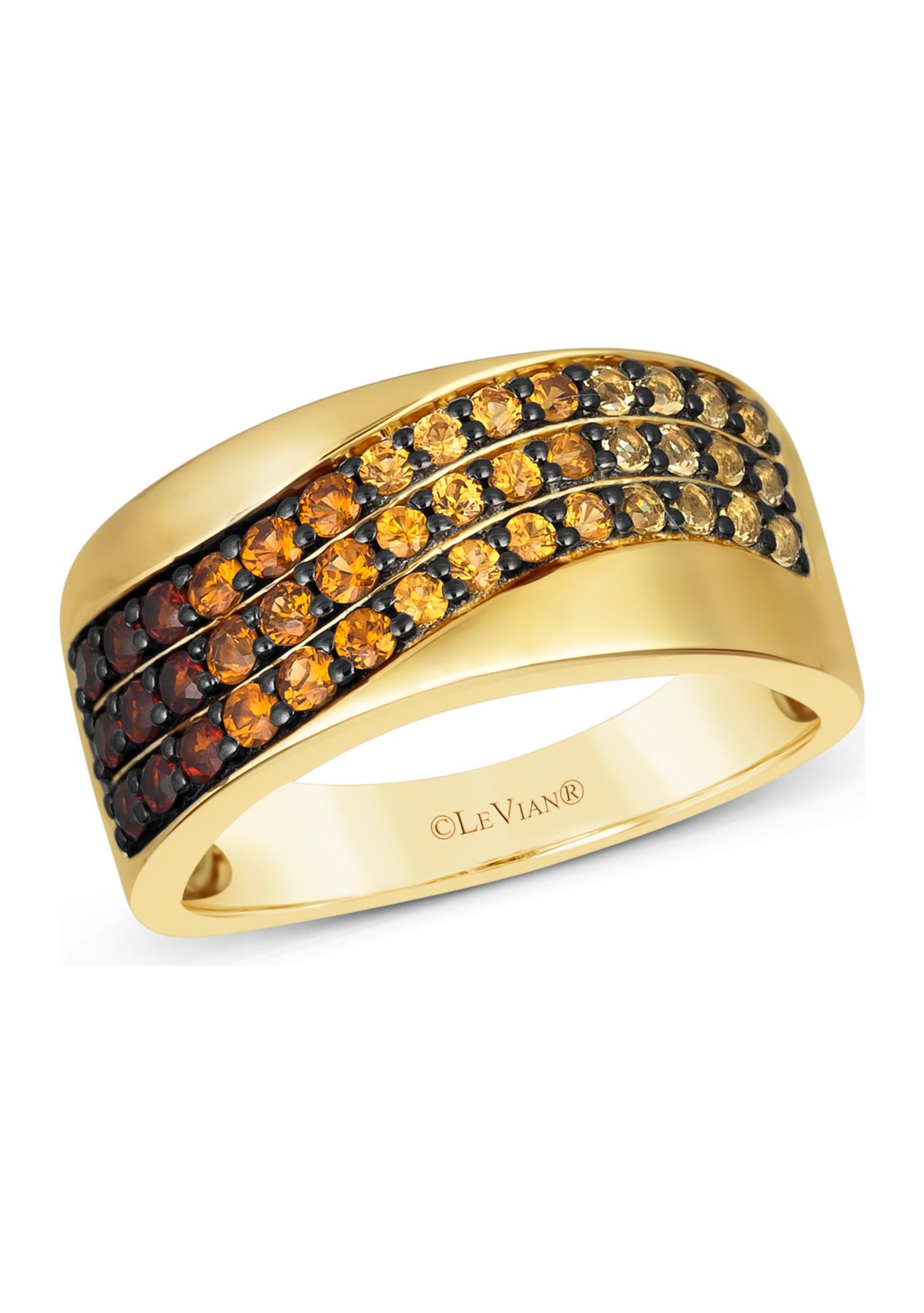 1/4 ct. t.w. Pomegranate Garnet™, 1/4 ct. t.w. Dark Spessartite, 1/5 ct. t.w. Light Spessartite, 1/6 ct. t.w. Light Citrine Multi Band Desert Ombré™ Ring in 14K Honey Gold™