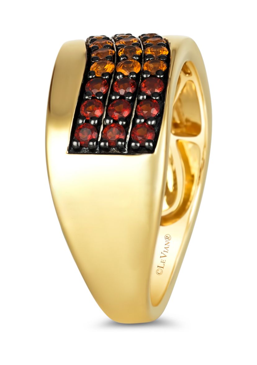 1/4 ct. t.w. Pomegranate Garnet™, 1/4 ct. t.w. Dark Spessartite, 1/5 ct. t.w. Light Spessartite, 1/6 ct. t.w. Light Citrine Multi Band Desert Ombré™ Ring in 14K Honey Gold™