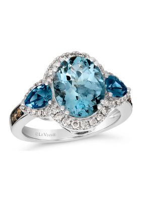 Le Vian 4 ct. t.w. Blue Topaz, 7/8 ct. t.w. Deep Sea Blue Topazâ¢, 3/8 ct. t.w. of Chocolate Diamonds and Nude Diamondsâ¢ Ring in 14K Vanilla Gold