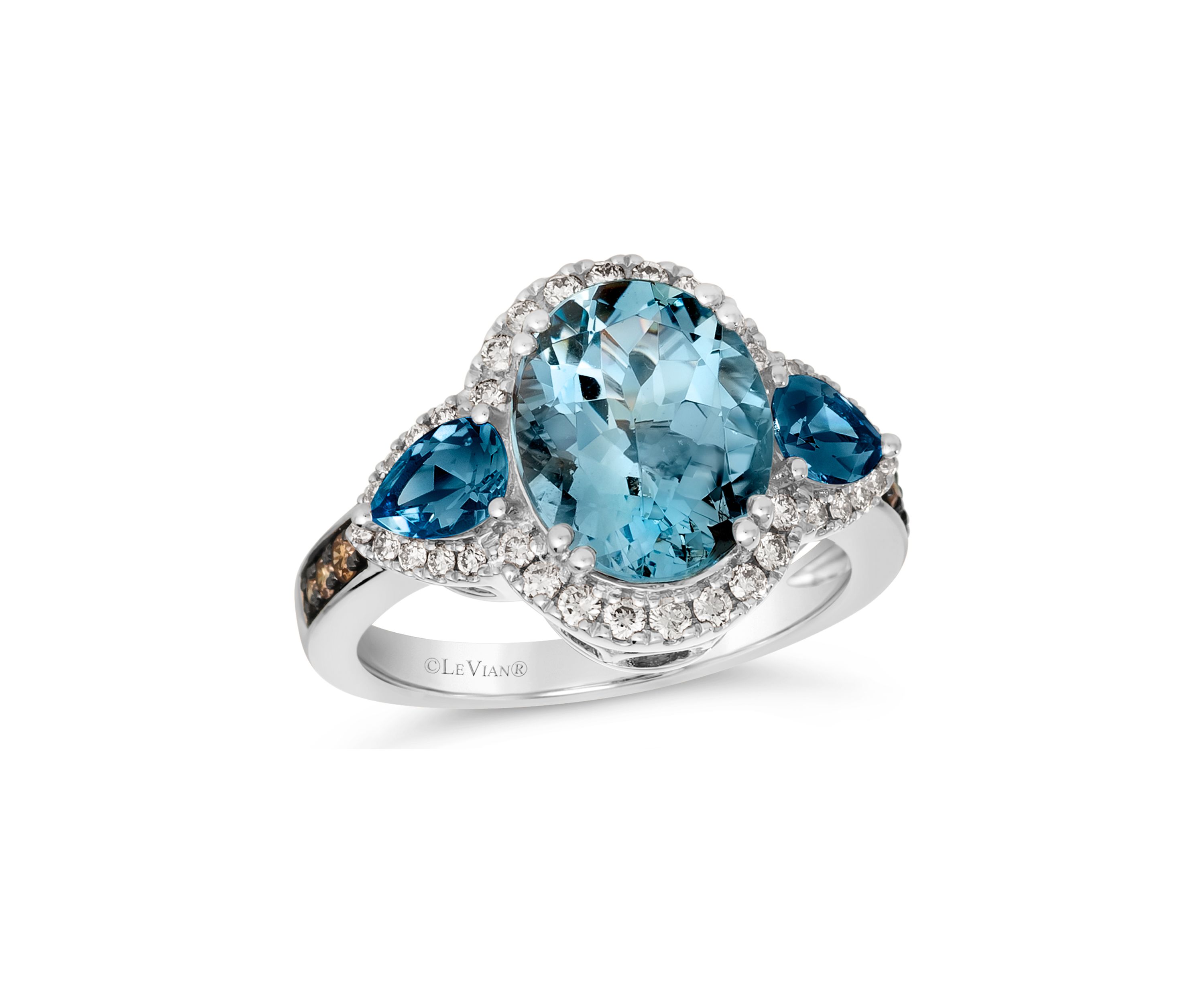 4 ct. t.w. Blue Topaz, 7/8 ct. t.w. Deep Sea Blue Topaz™, 3/8 ct. t.w. of Chocolate Diamonds® and Nude Diamonds™ Ring in 14K Vanilla Gold®