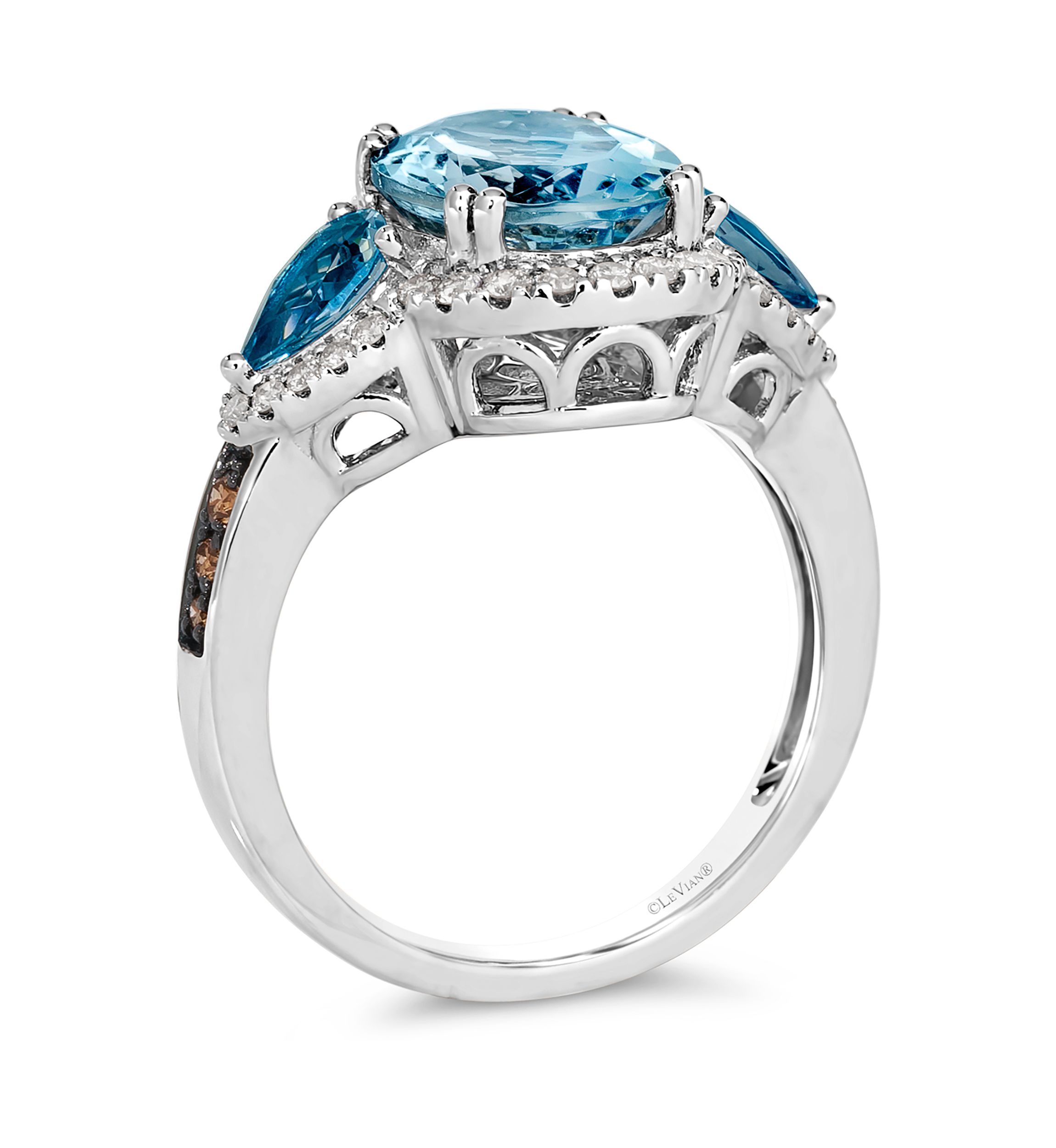 4 ct. t.w. Blue Topaz, 7/8 ct. t.w. Deep Sea Blue Topaz™, 3/8 ct. t.w. of Chocolate Diamonds® and Nude Diamonds™ Ring in 14K Vanilla Gold®