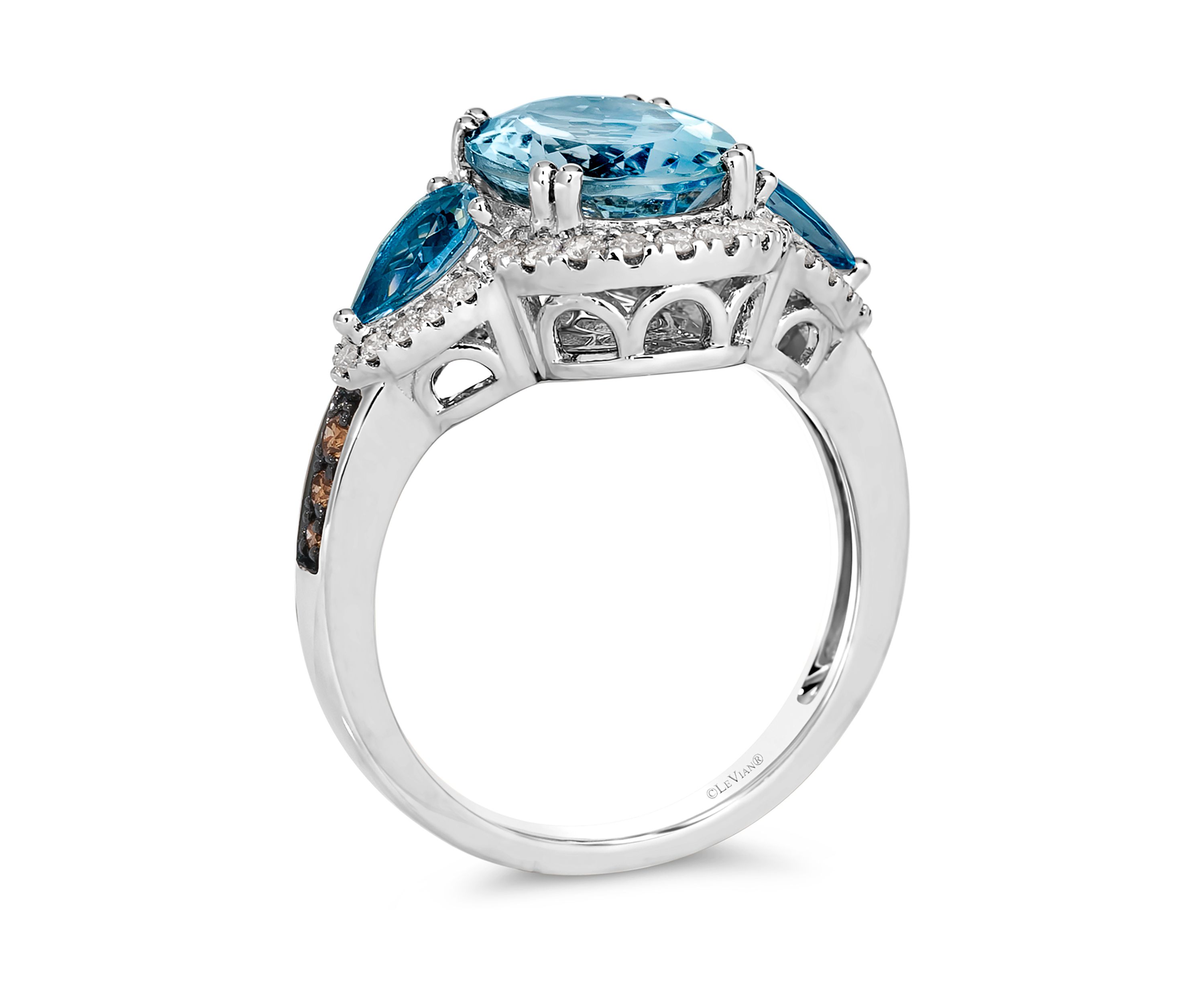 4 ct. t.w. Blue Topaz, 7/8 ct. t.w. Deep Sea Blue Topaz™, 3/8 ct. t.w. of Chocolate Diamonds® and Nude Diamonds™ Ring in 14K Vanilla Gold®