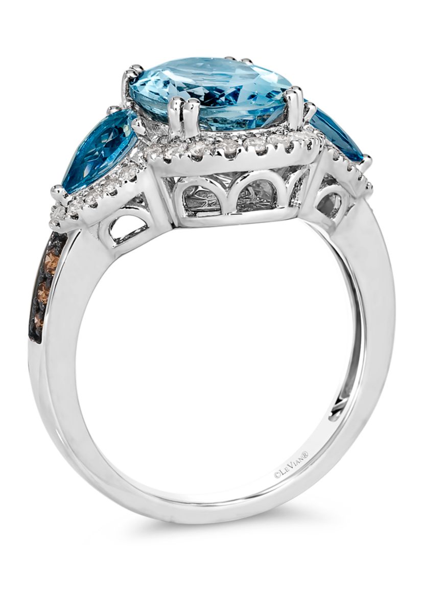 4 ct. t.w. Blue Topaz, 7/8 ct. t.w. Deep Sea Blue Topaz™, 3/8 ct. t.w. of Chocolate Diamonds® and Nude Diamonds™ Ring in 14K Vanilla Gold®