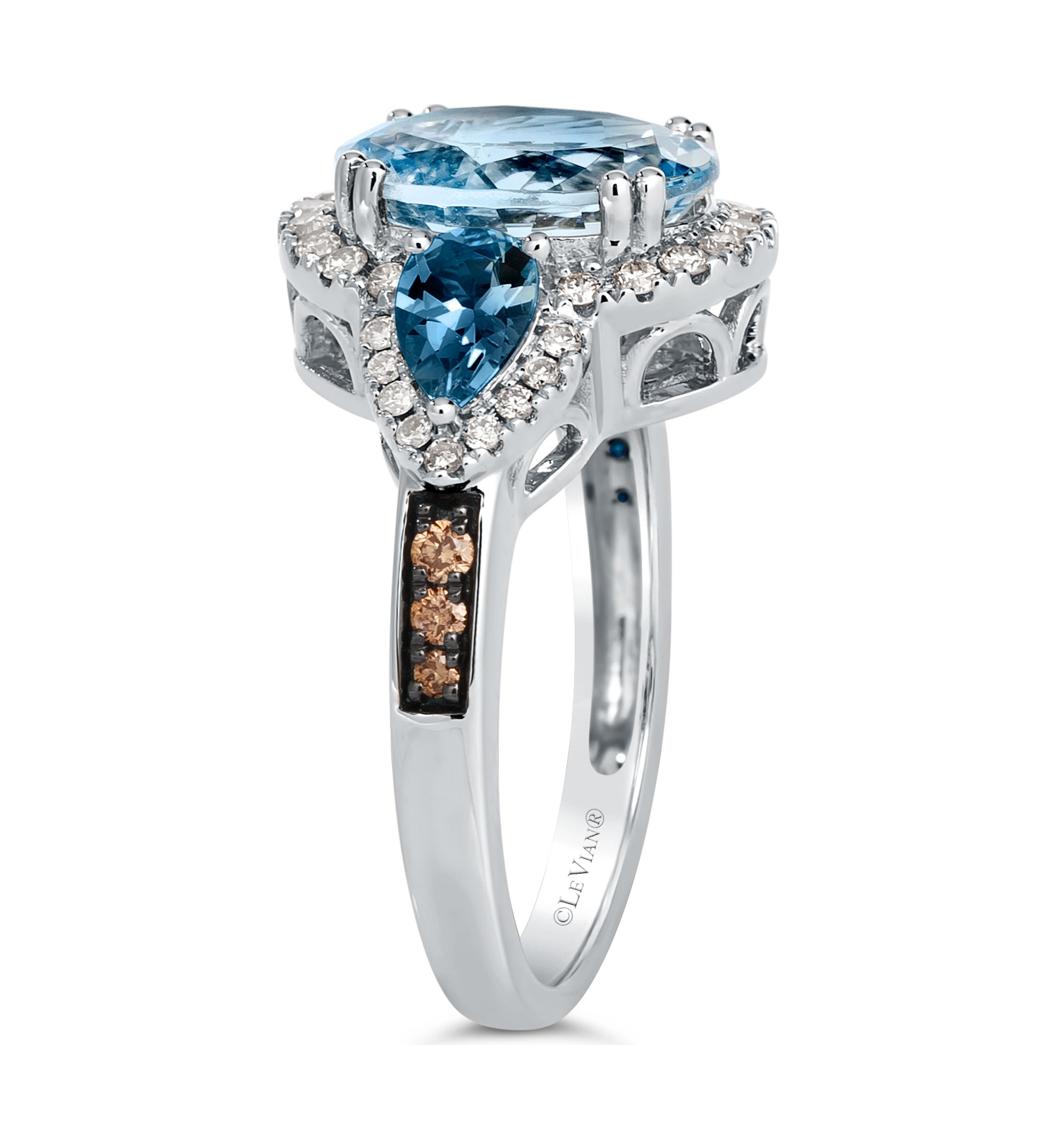 4 ct. t.w. Blue Topaz, 7/8 ct. t.w. Deep Sea Blue Topaz™, 3/8 ct. t.w. of Chocolate Diamonds® and Nude Diamonds™ Ring in 14K Vanilla Gold®