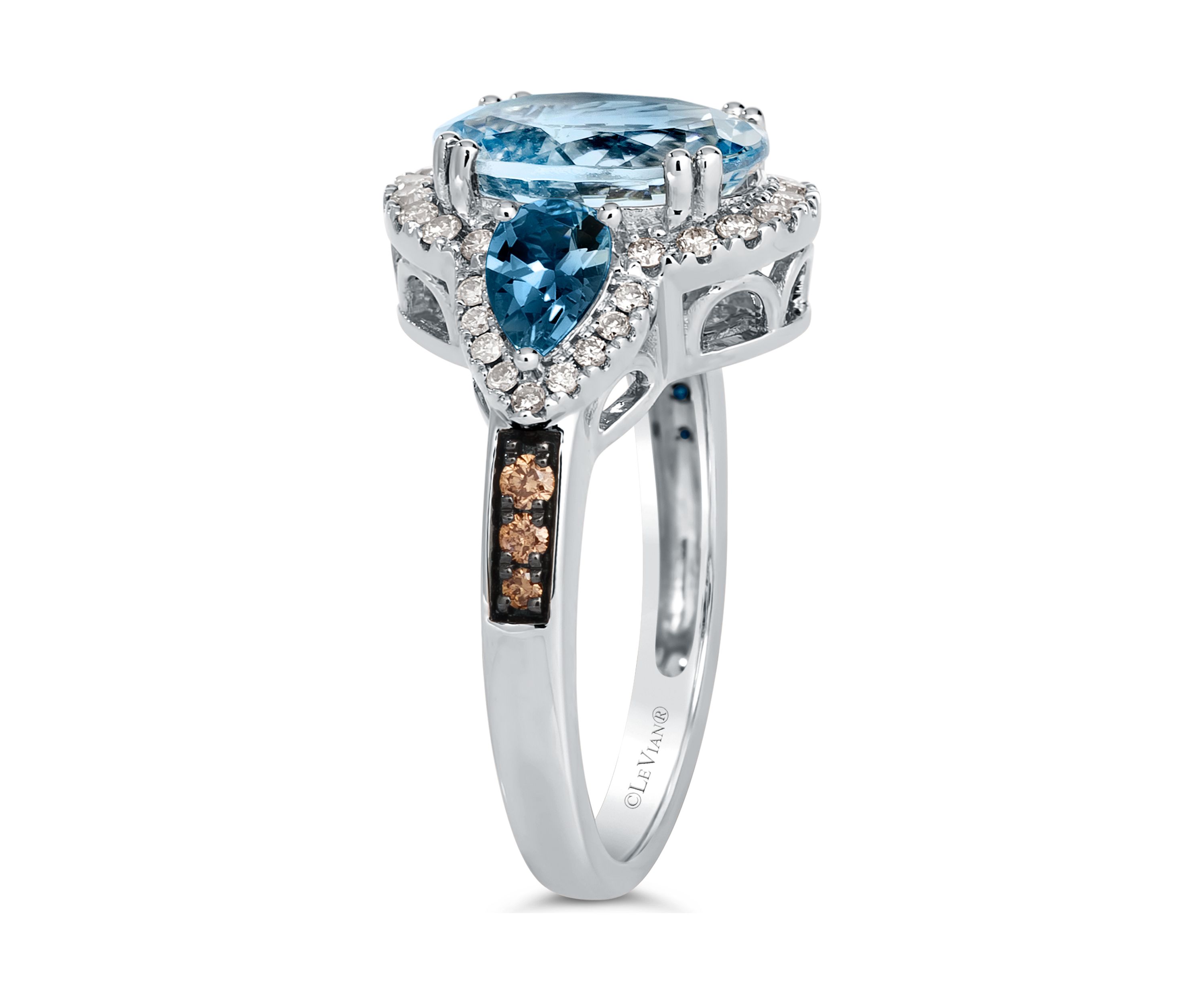 4 ct. t.w. Blue Topaz, 7/8 ct. t.w. Deep Sea Blue Topaz™, 3/8 ct. t.w. of Chocolate Diamonds® and Nude Diamonds™ Ring in 14K Vanilla Gold®