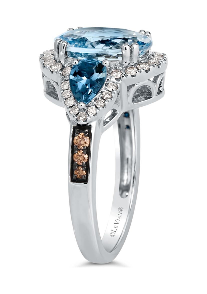4 ct. t.w. Blue Topaz, 7/8 ct. t.w. Deep Sea Blue Topaz™, 3/8 ct. t.w. of Chocolate Diamonds® and Nude Diamonds™ Ring in 14K Vanilla Gold®