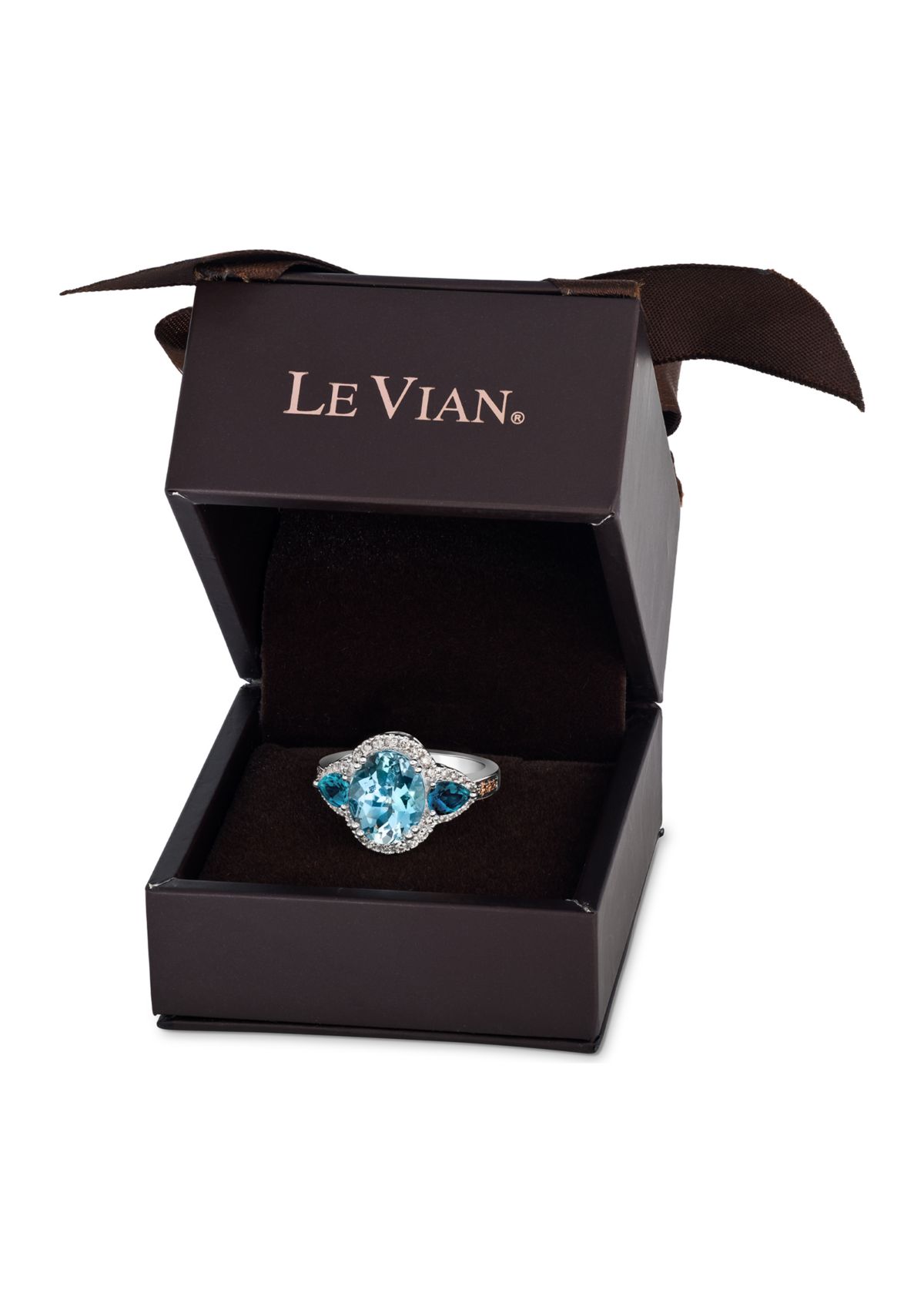 4 ct. t.w. Blue Topaz, 7/8 ct. t.w. Deep Sea Blue Topaz™, 3/8 ct. t.w. of Chocolate Diamonds® and Nude Diamonds™ Ring in 14K Vanilla Gold®