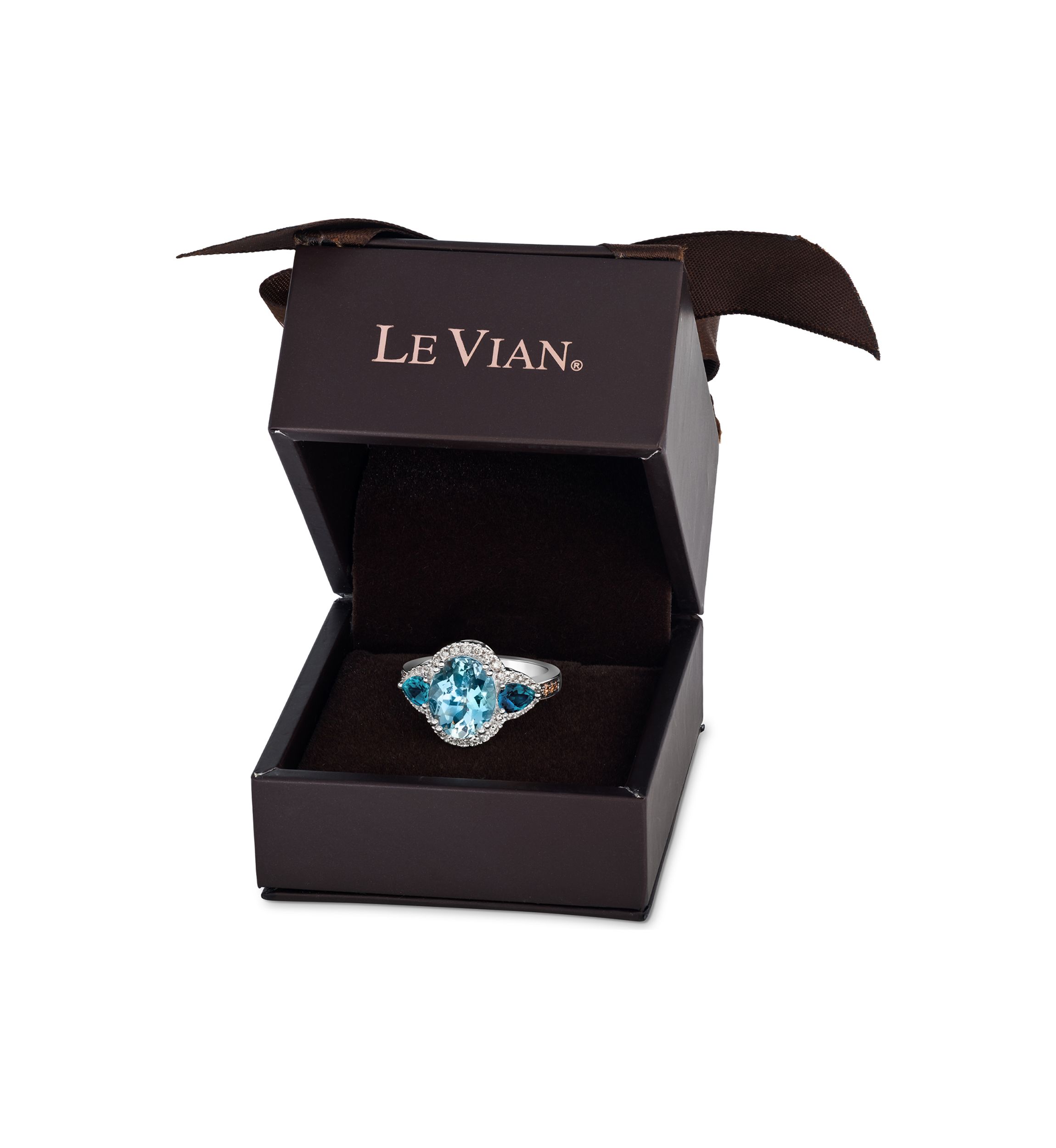 4 ct. t.w. Blue Topaz, 7/8 ct. t.w. Deep Sea Blue Topaz™, 3/8 ct. t.w. of Chocolate Diamonds® and Nude Diamonds™ Ring in 14K Vanilla Gold®