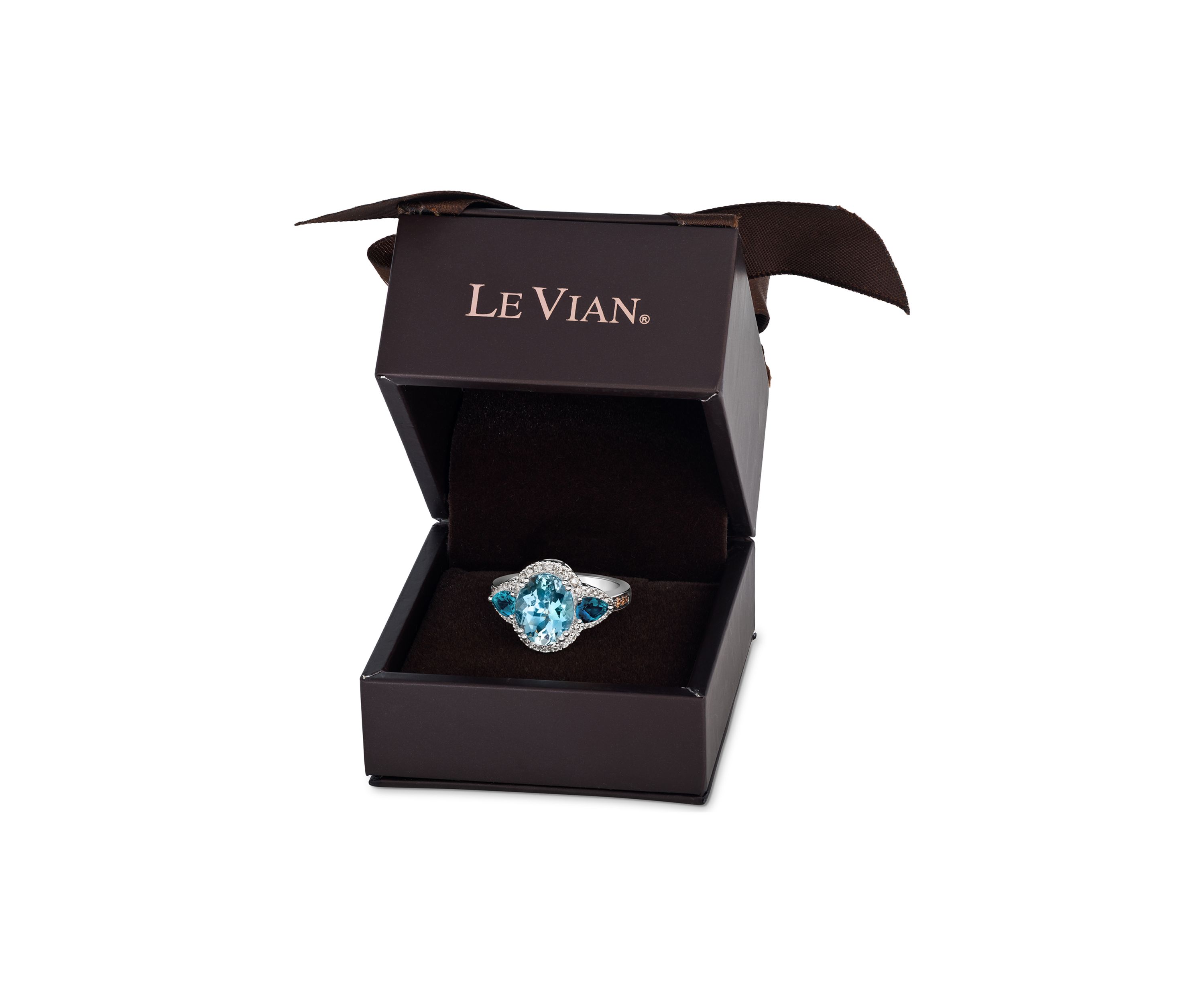 4 ct. t.w. Blue Topaz, 7/8 ct. t.w. Deep Sea Blue Topaz™, 3/8 ct. t.w. of Chocolate Diamonds® and Nude Diamonds™ Ring in 14K Vanilla Gold®