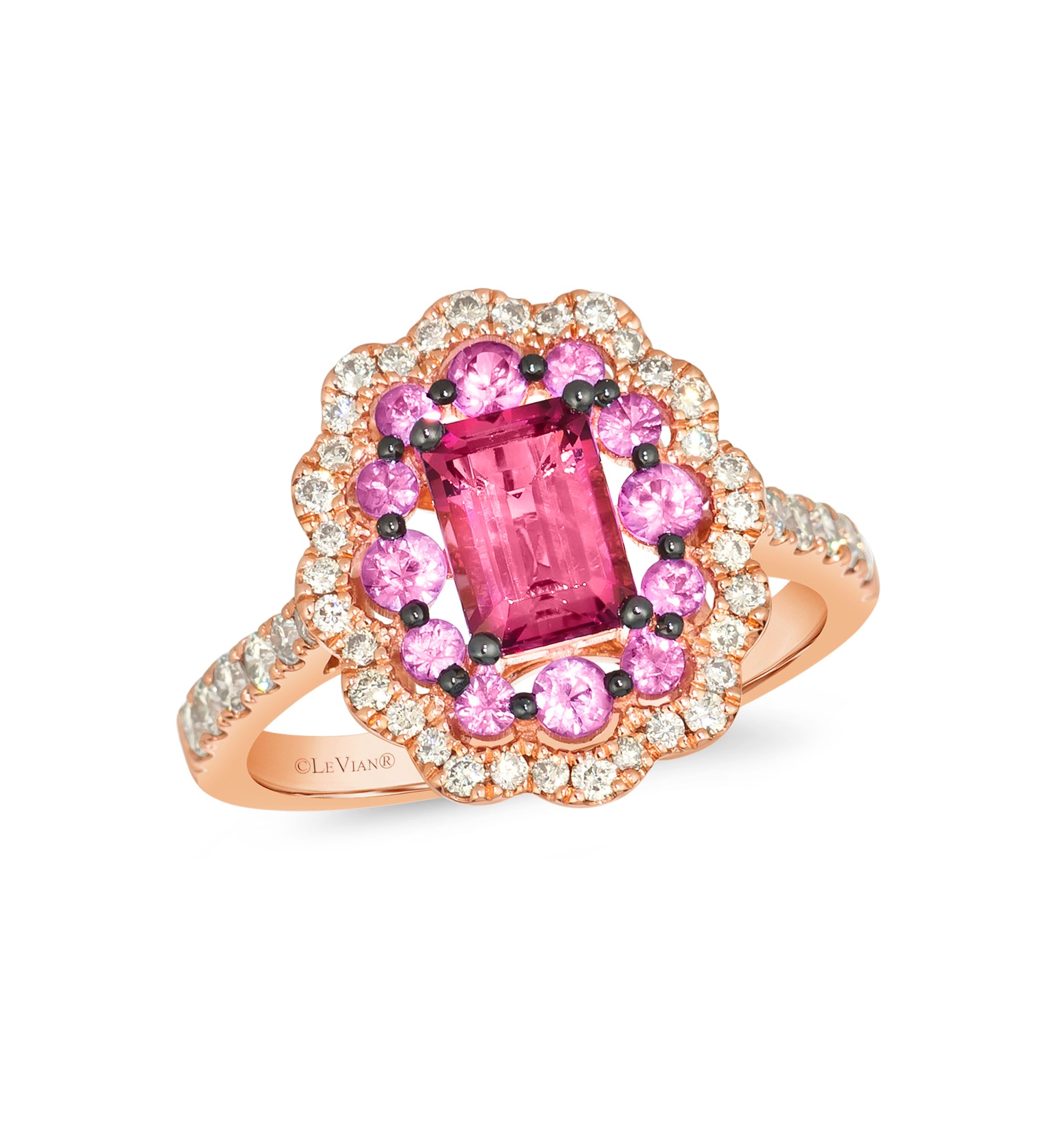 7/8 ct. t.w. Passion Fruit Tourmaline™, 1/2 ct. t.w. Bubble Gum Pink Sapphire™, 3/8 ct. t.w. Nude Diamonds™ Ring in 14K Strawberry Gold®