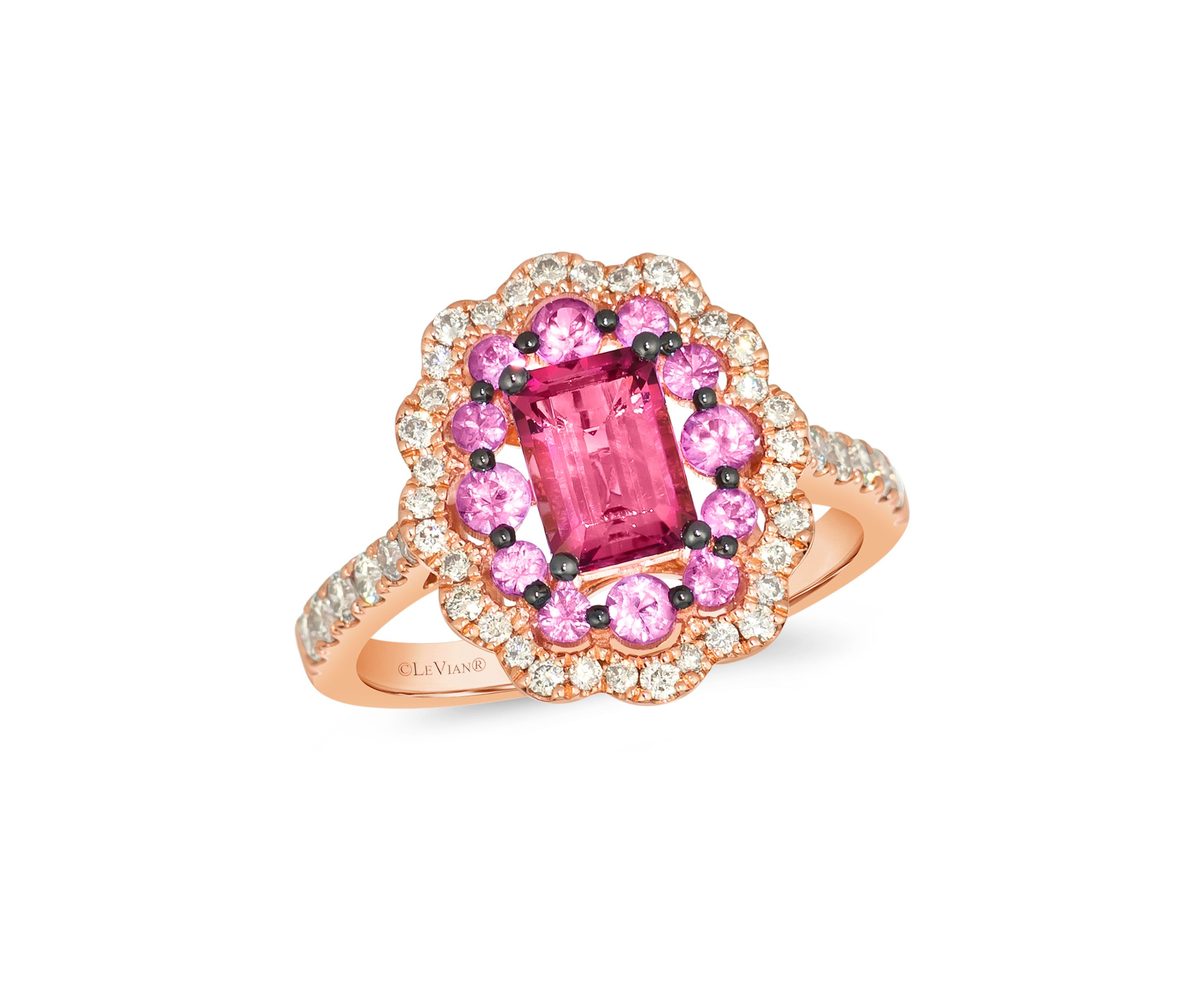 7/8 ct. t.w. Passion Fruit Tourmaline™, 1/2 ct. t.w. Bubble Gum Pink Sapphire™, 3/8 ct. t.w. Nude Diamonds™ Ring in 14K Strawberry Gold®
