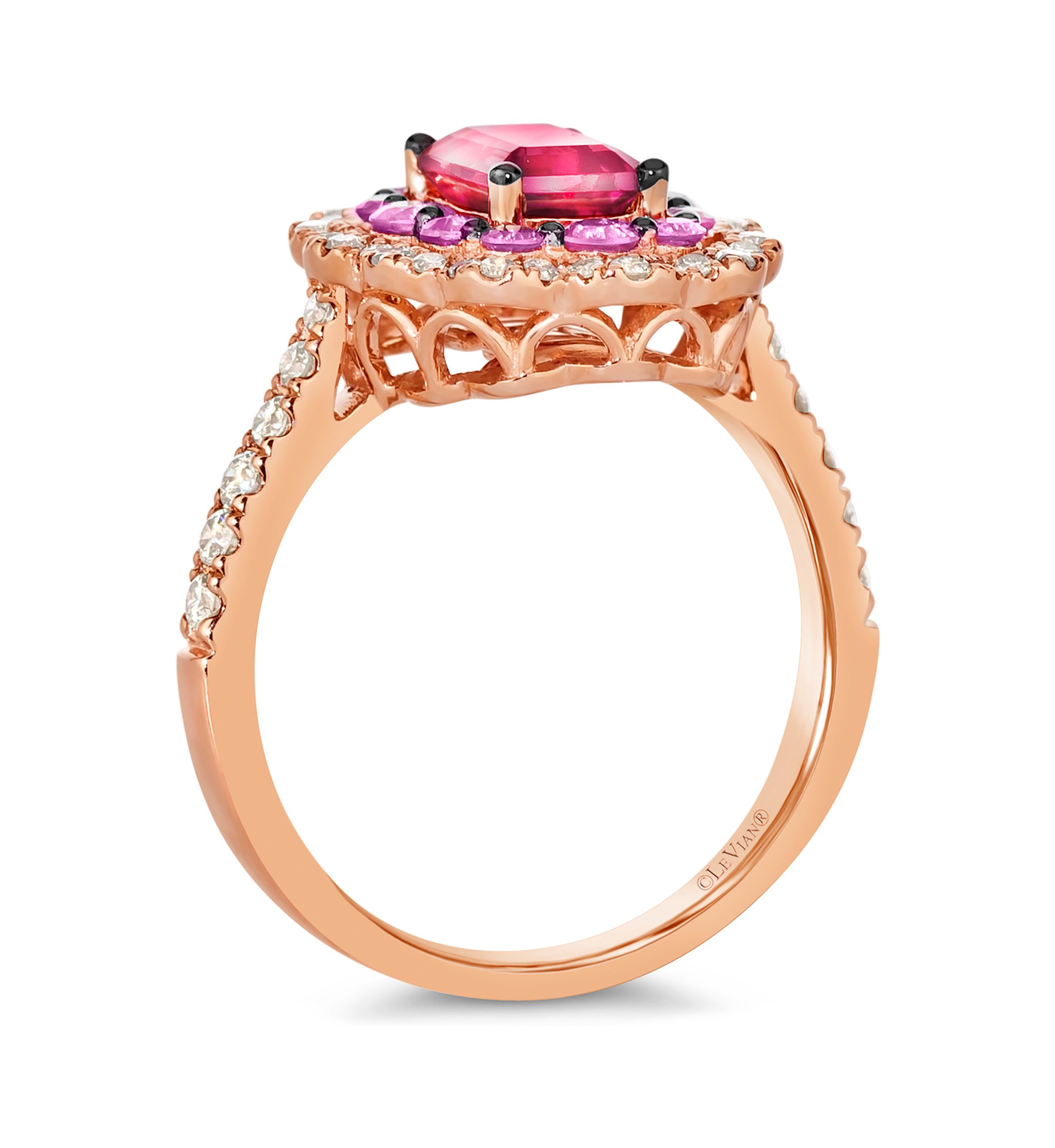7/8 ct. t.w. Passion Fruit Tourmaline™, 1/2 ct. t.w. Bubble Gum Pink Sapphire™, 3/8 ct. t.w. Nude Diamonds™ Ring in 14K Strawberry Gold®