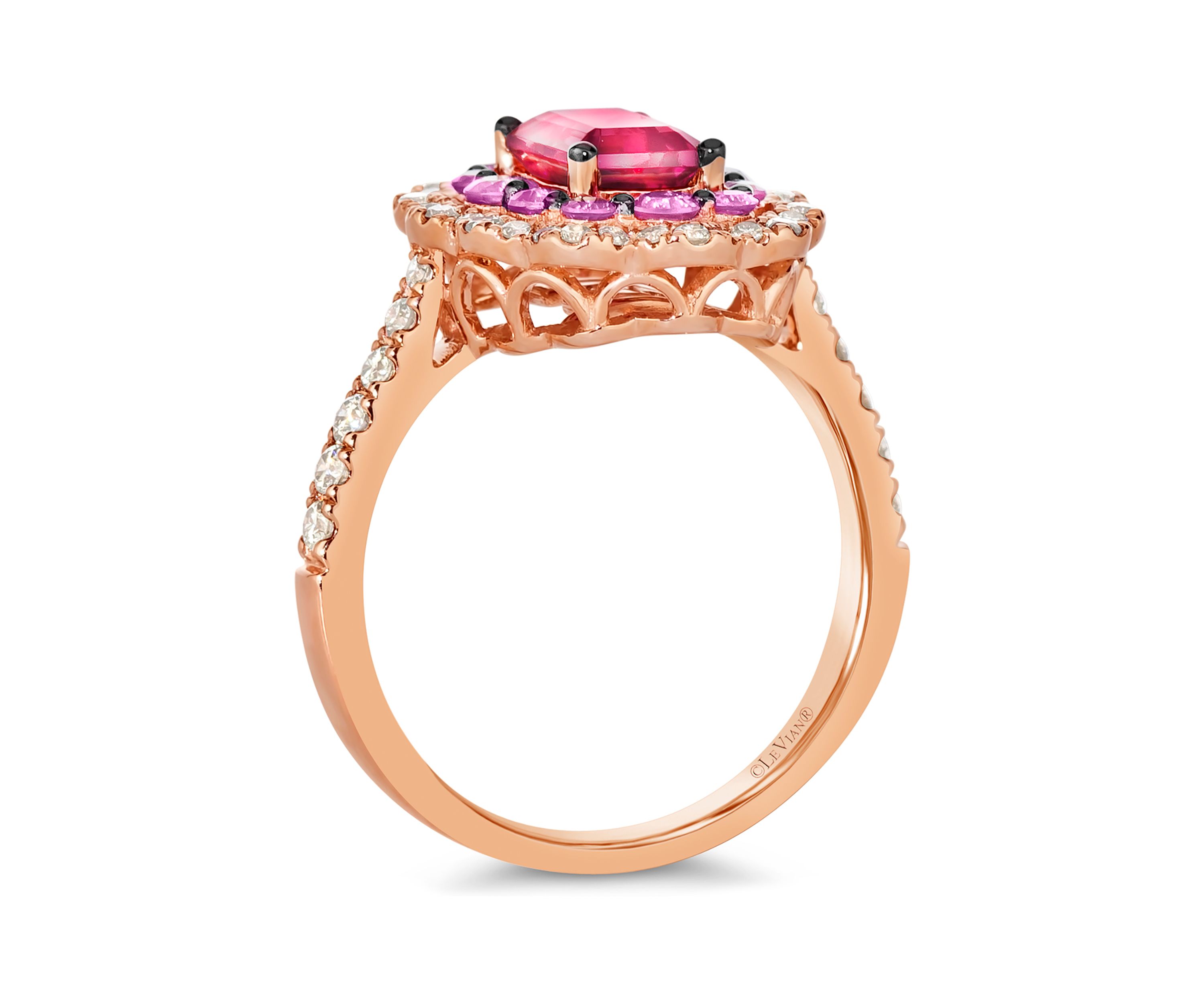7/8 ct. t.w. Passion Fruit Tourmaline™, 1/2 ct. t.w. Bubble Gum Pink Sapphire™, 3/8 ct. t.w. Nude Diamonds™ Ring in 14K Strawberry Gold®