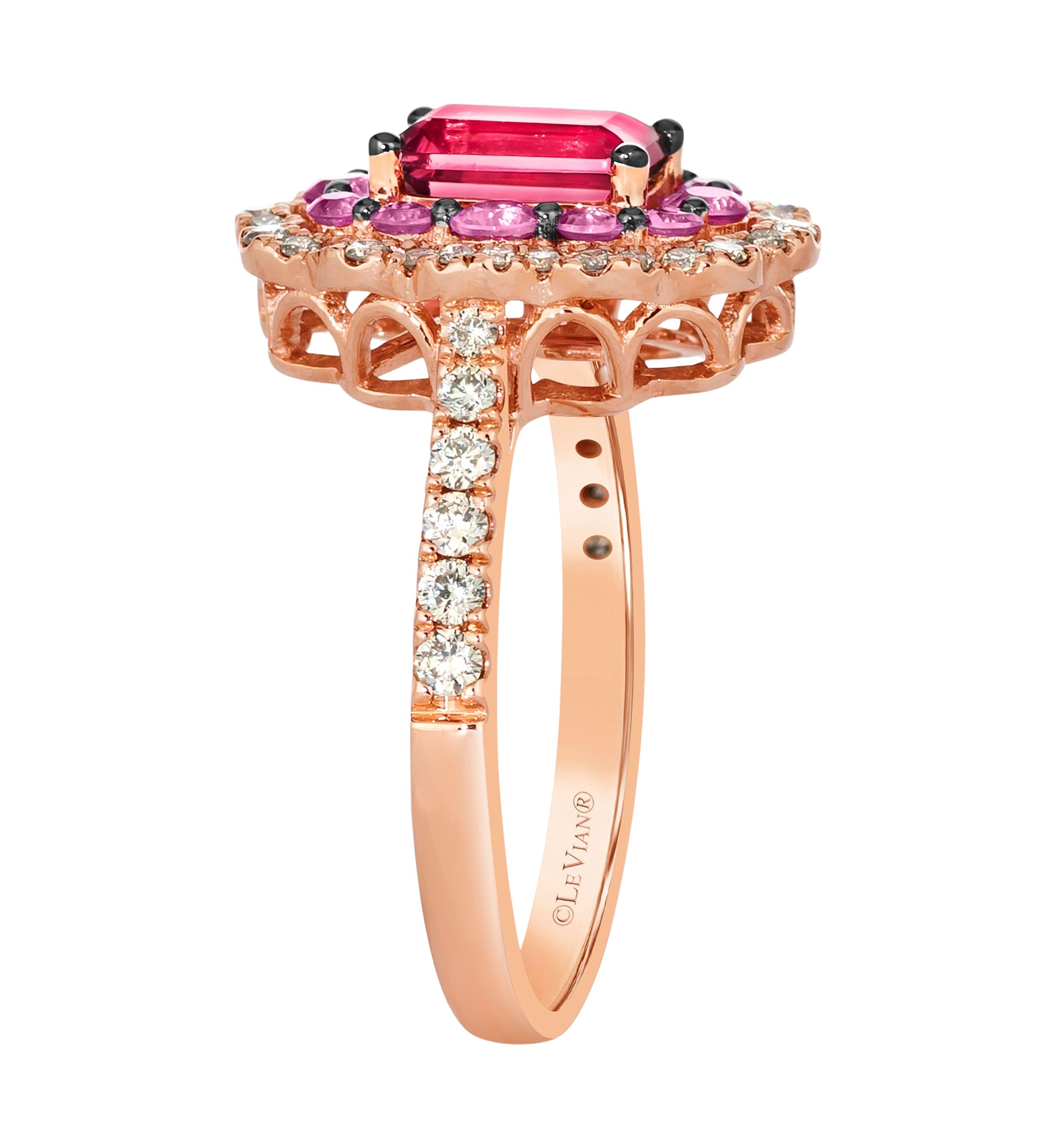 7/8 ct. t.w. Passion Fruit Tourmaline™, 1/2 ct. t.w. Bubble Gum Pink Sapphire™, 3/8 ct. t.w. Nude Diamonds™ Ring in 14K Strawberry Gold®