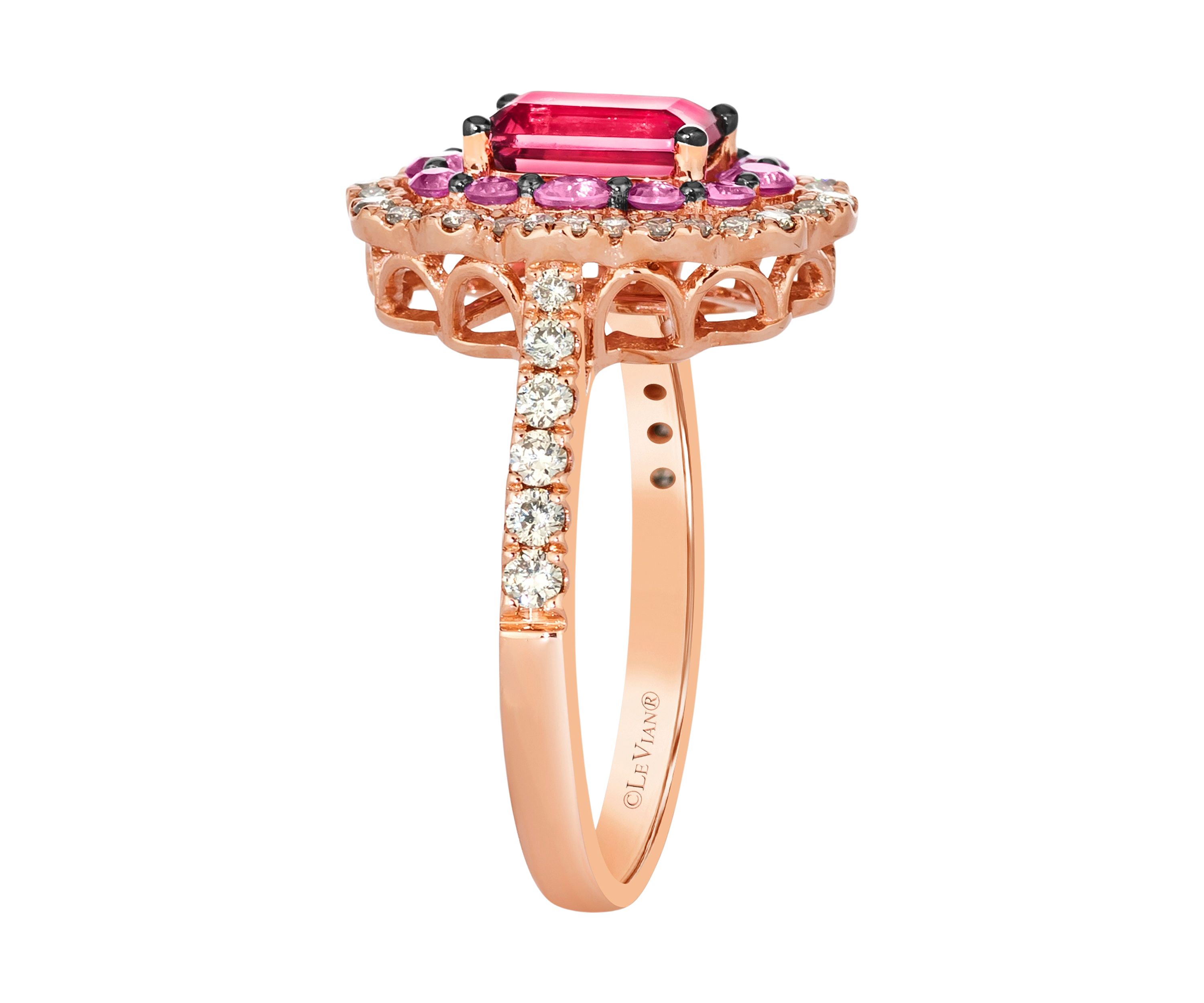 7/8 ct. t.w. Passion Fruit Tourmaline™, 1/2 ct. t.w. Bubble Gum Pink Sapphire™, 3/8 ct. t.w. Nude Diamonds™ Ring in 14K Strawberry Gold®